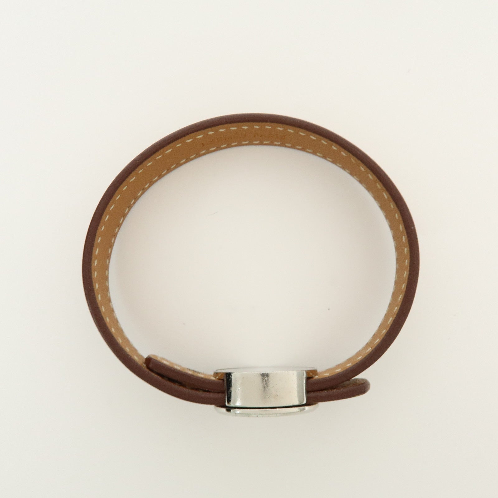 HERMES Serie Looping Leather Metal Bracelet Brown Black Silver
