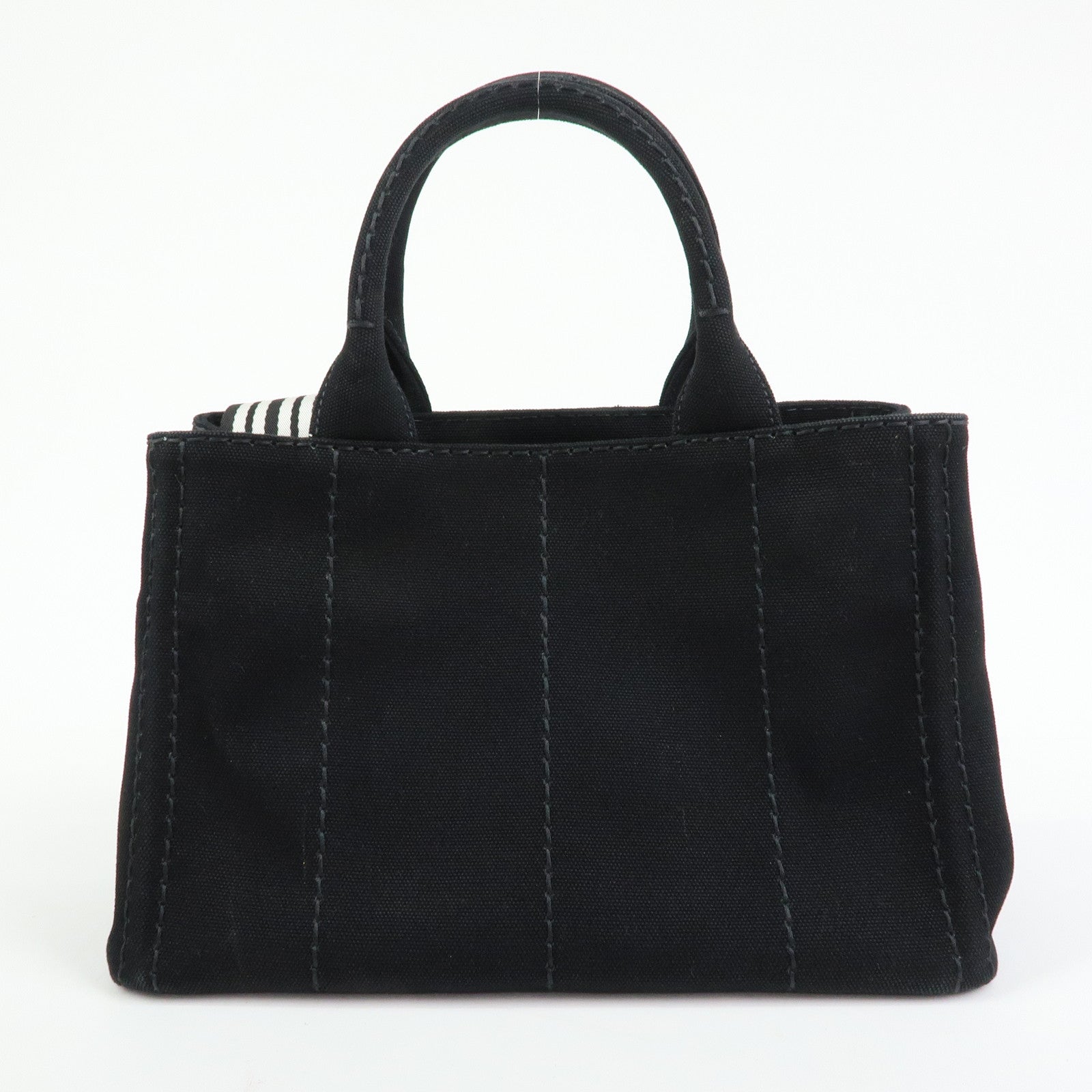 PRADA Triangle Logo Canapa Mini Canvas 2Way Hand Bag Black White 1BG439