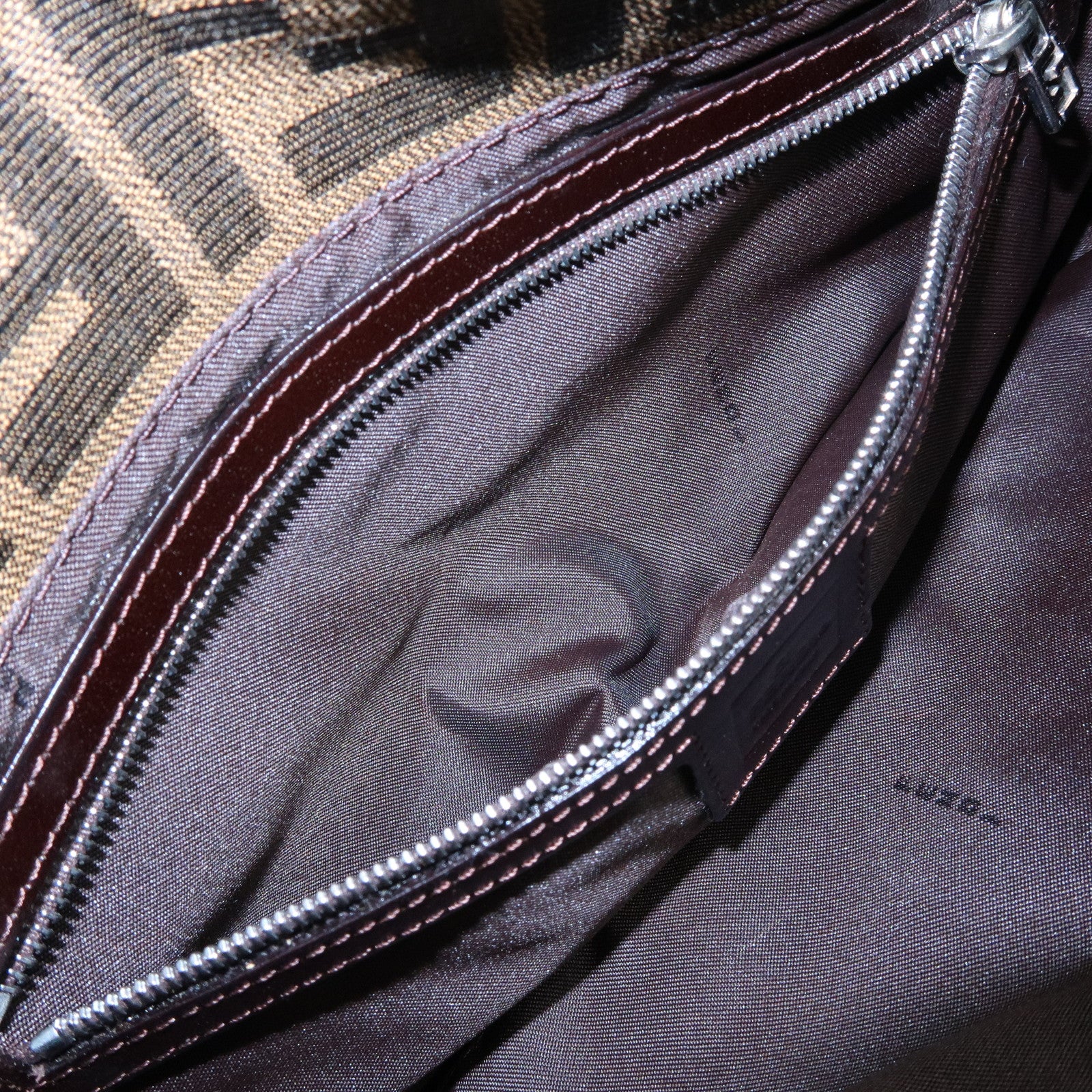 FENDI Mamma Baguette Zucca Canvas Leather Shoulder Bag Brown 26424