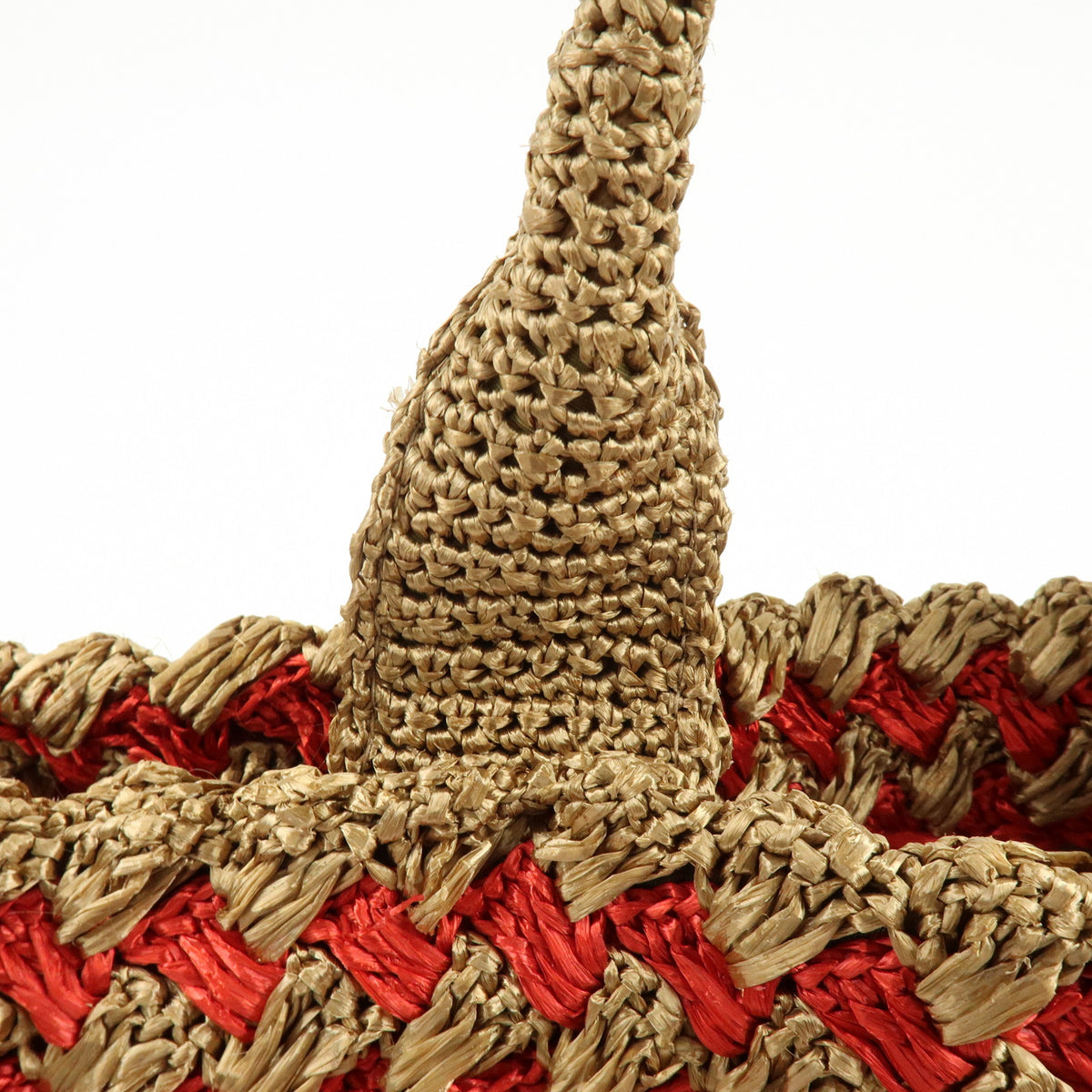 PRADA Canapa Large Triangle Logo Raffia Tote Bag Natural Red BN2302