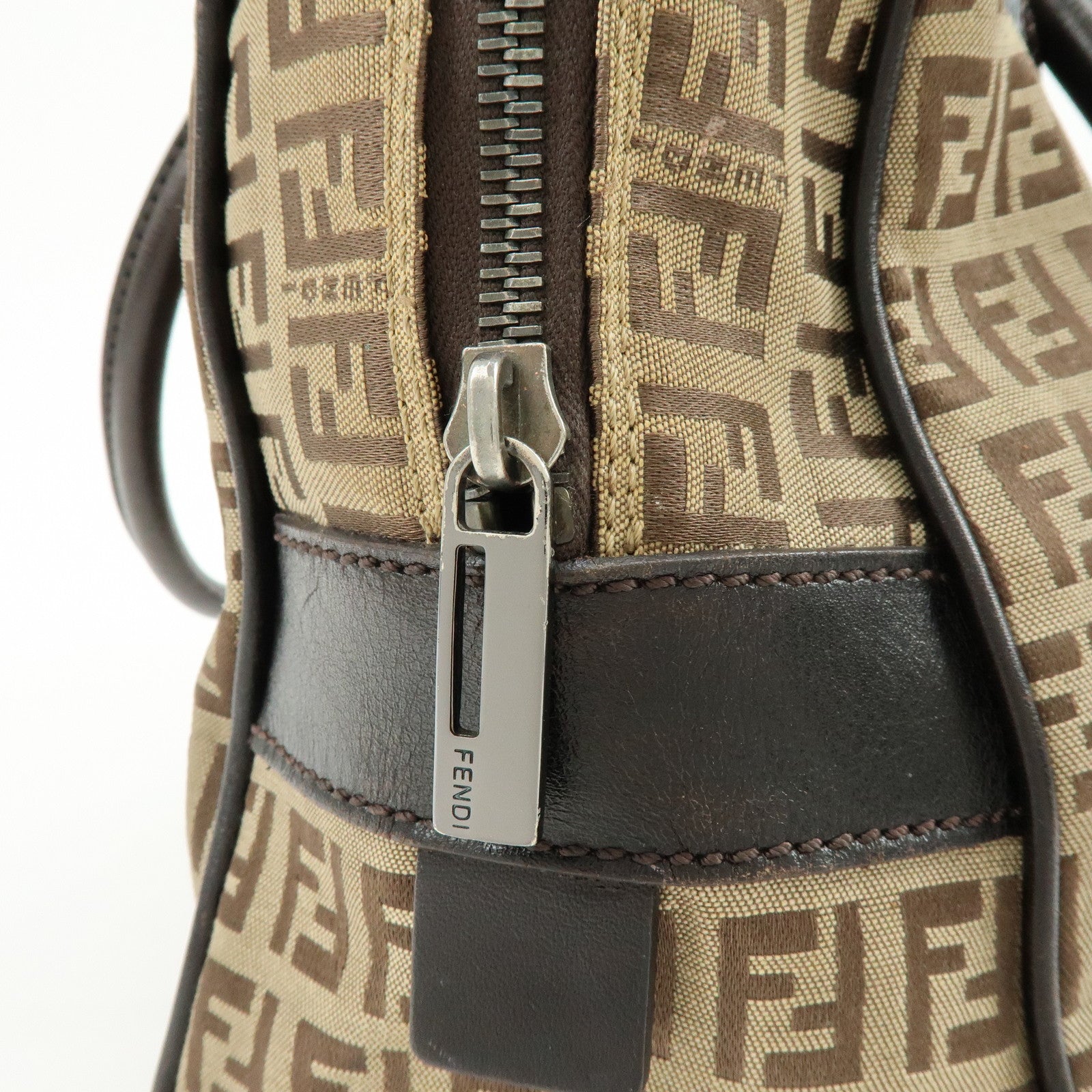 FENDI Zucchino Canvas Leather Boston Bag Shoulder Bag Beige 8BN005