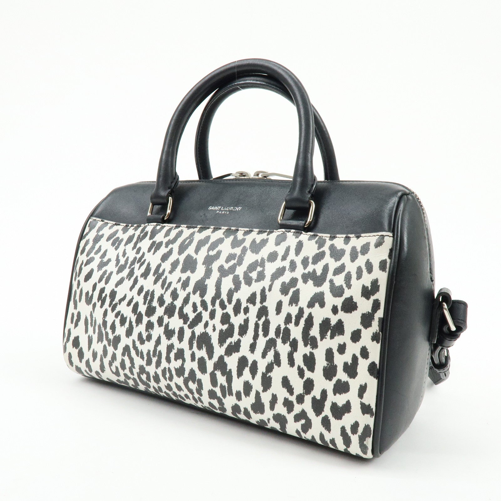SAINT LAURENT PARIS Baby Duffle Leather 2Way Bag Leopard Black 330958