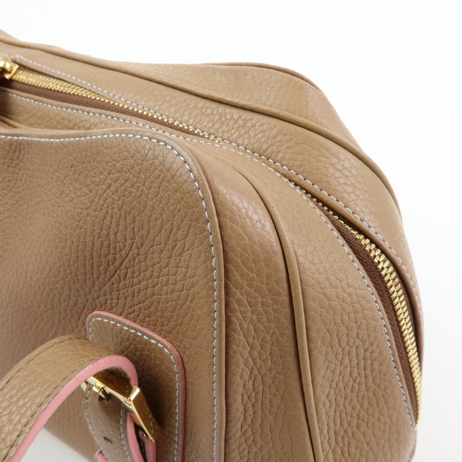 LOEWE Senda Stitches Leather Hand Bag Boston Bag Beige