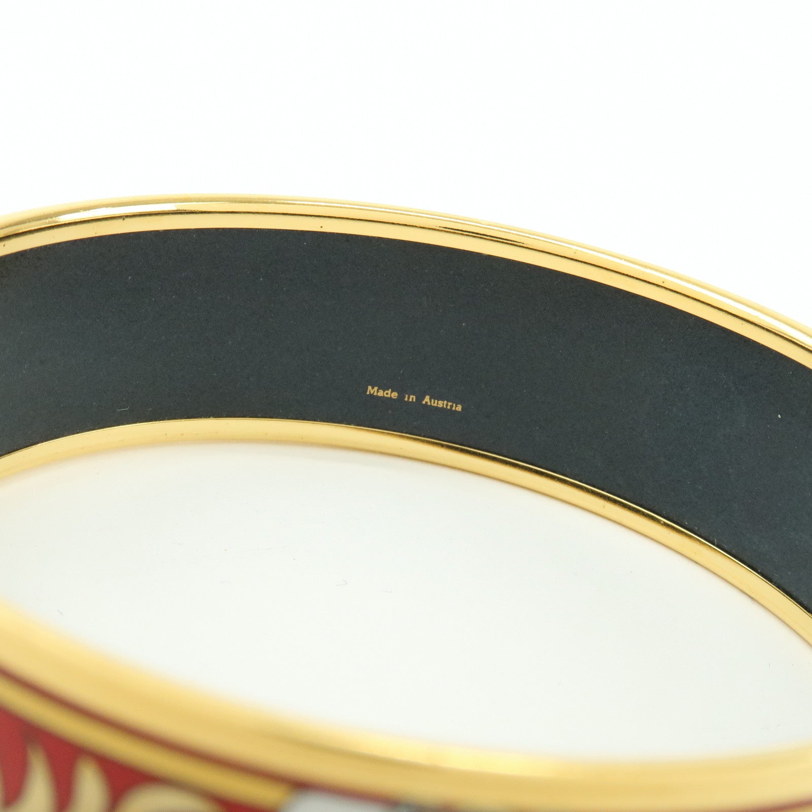 HERMES Email MM Gold Plated Bangle Bracelet Tiger Motif Red Gold