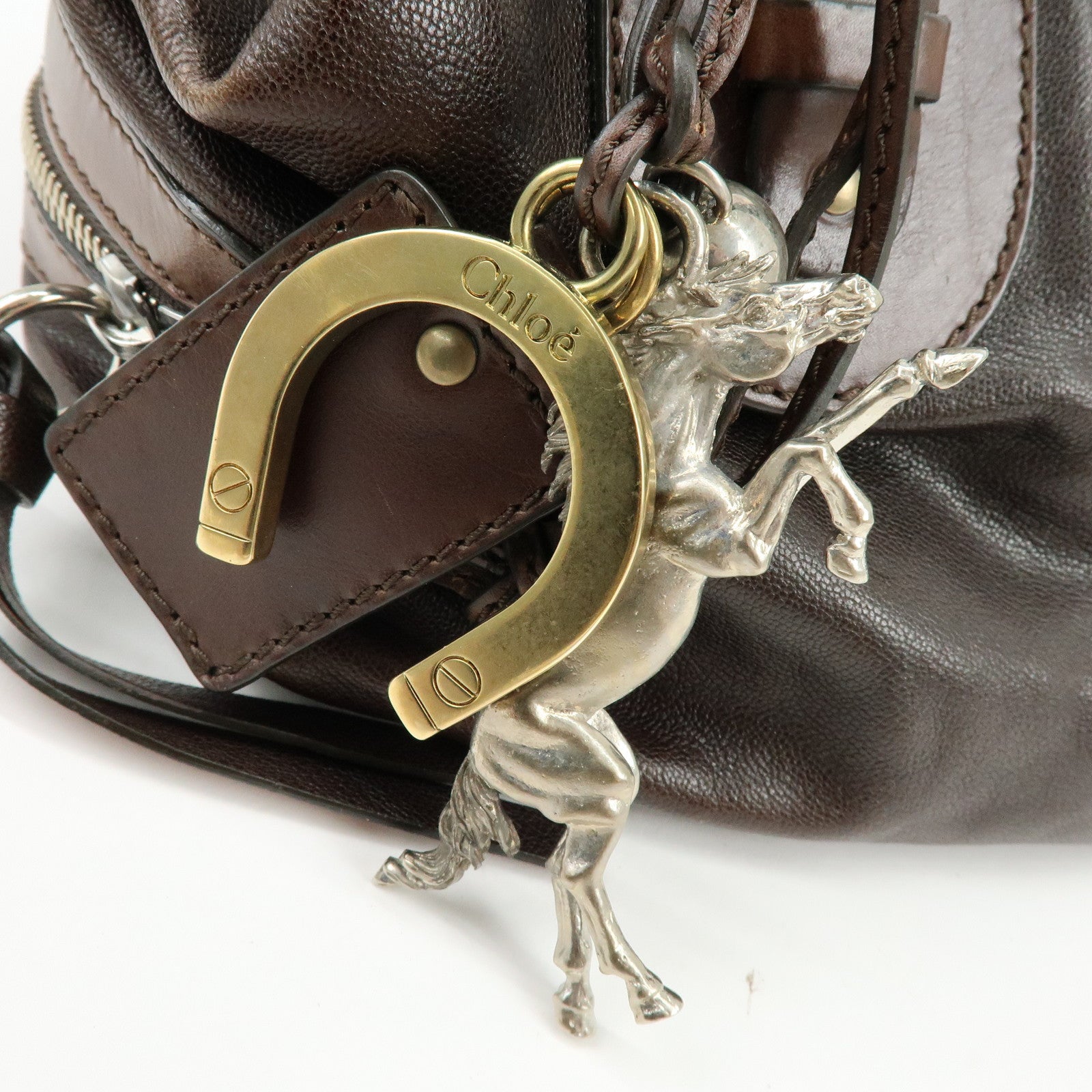 Chloe Kerala Leather Hand Bag Satchel Bag Brown Gold