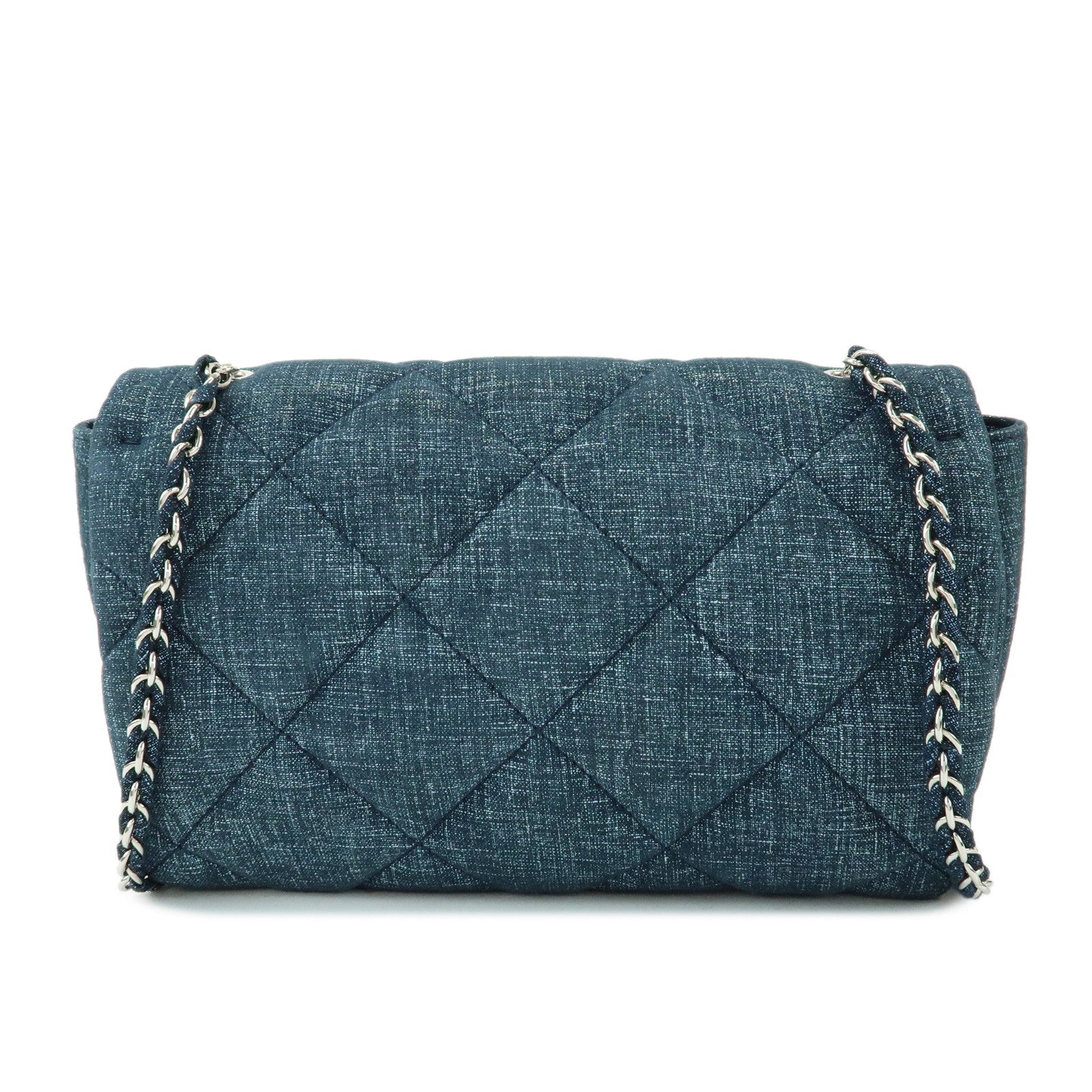 Ferragamo Vara Ribbon Denim Leather Chain Shoulder Bag Navy