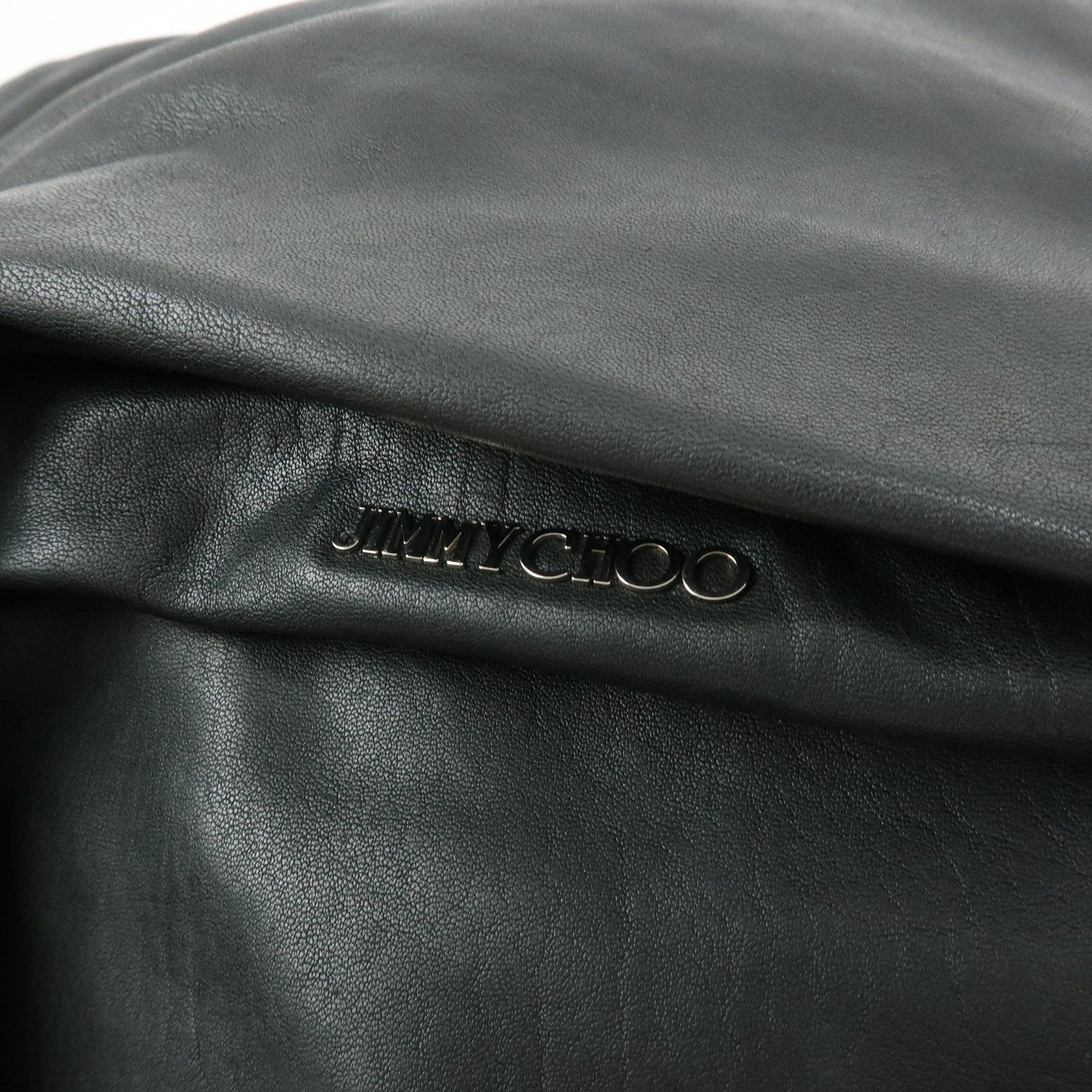 JIMMY CHOO Leather Shoulder Bag Crossbody Bag Metal Chain Black