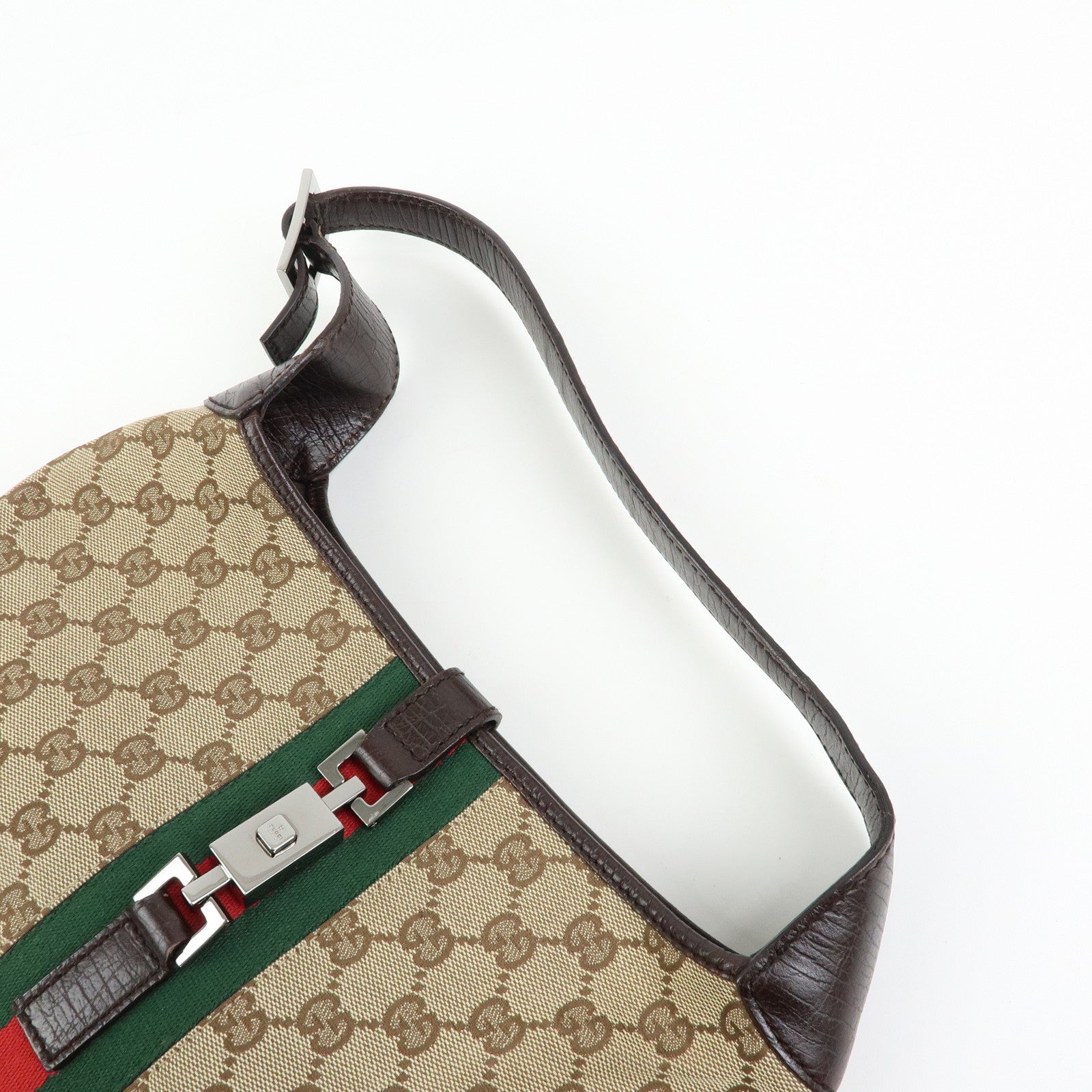 GUCCI Sherry Jackie GG Canvas Leather Shoulder Bag Hand Bag Bown 00963