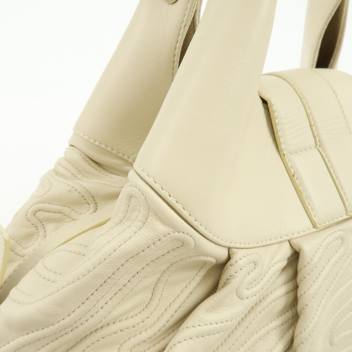 BVLGARI Chandra Leather Shoulder Bag Hand Bag Ring Buckle White