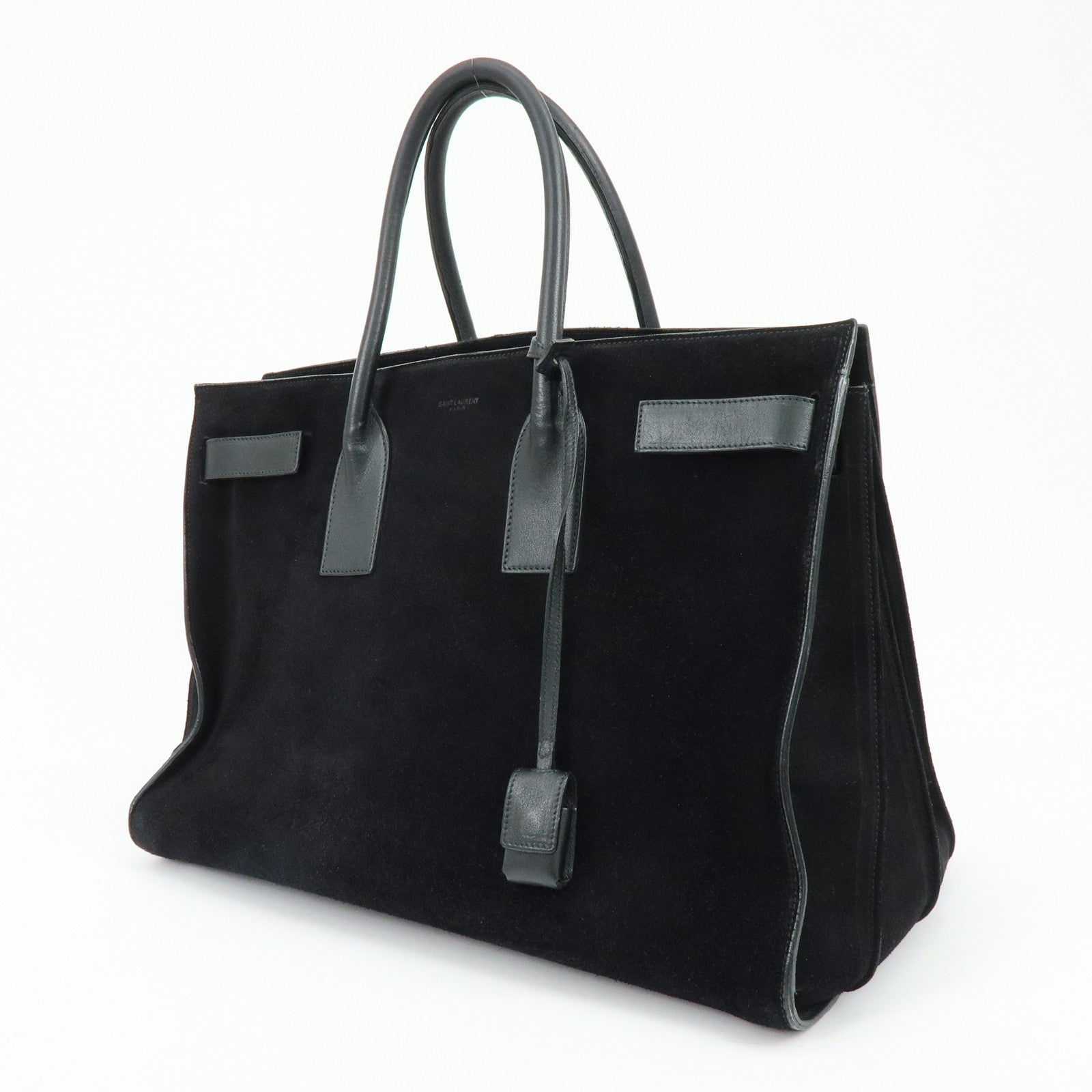 SAINT LAURENT PARIS Sac de Jour Leather Suede Hand Bag Black 319910