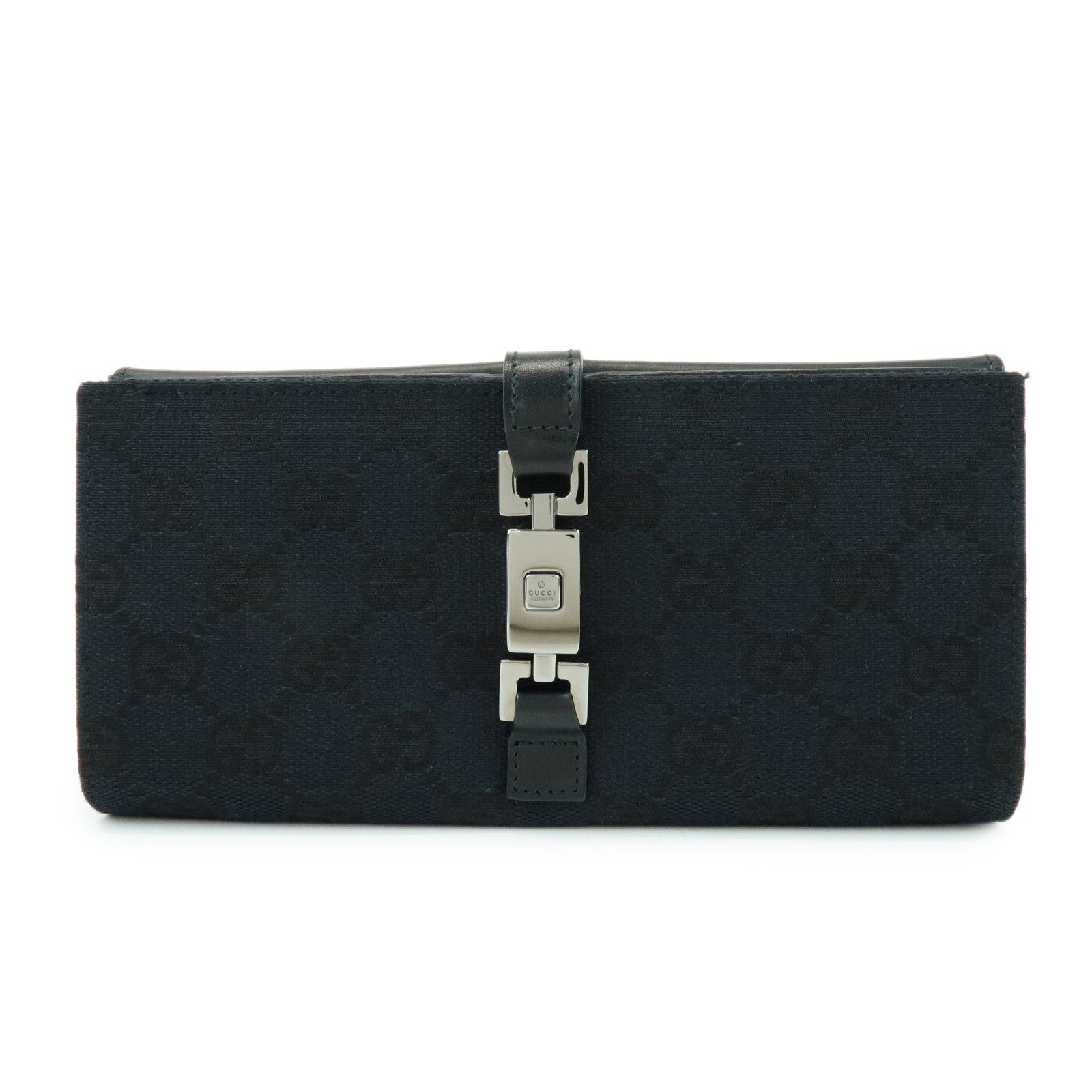 GUCCI Jackie GG Canvas Leather Bi-fold Long Wallet Black