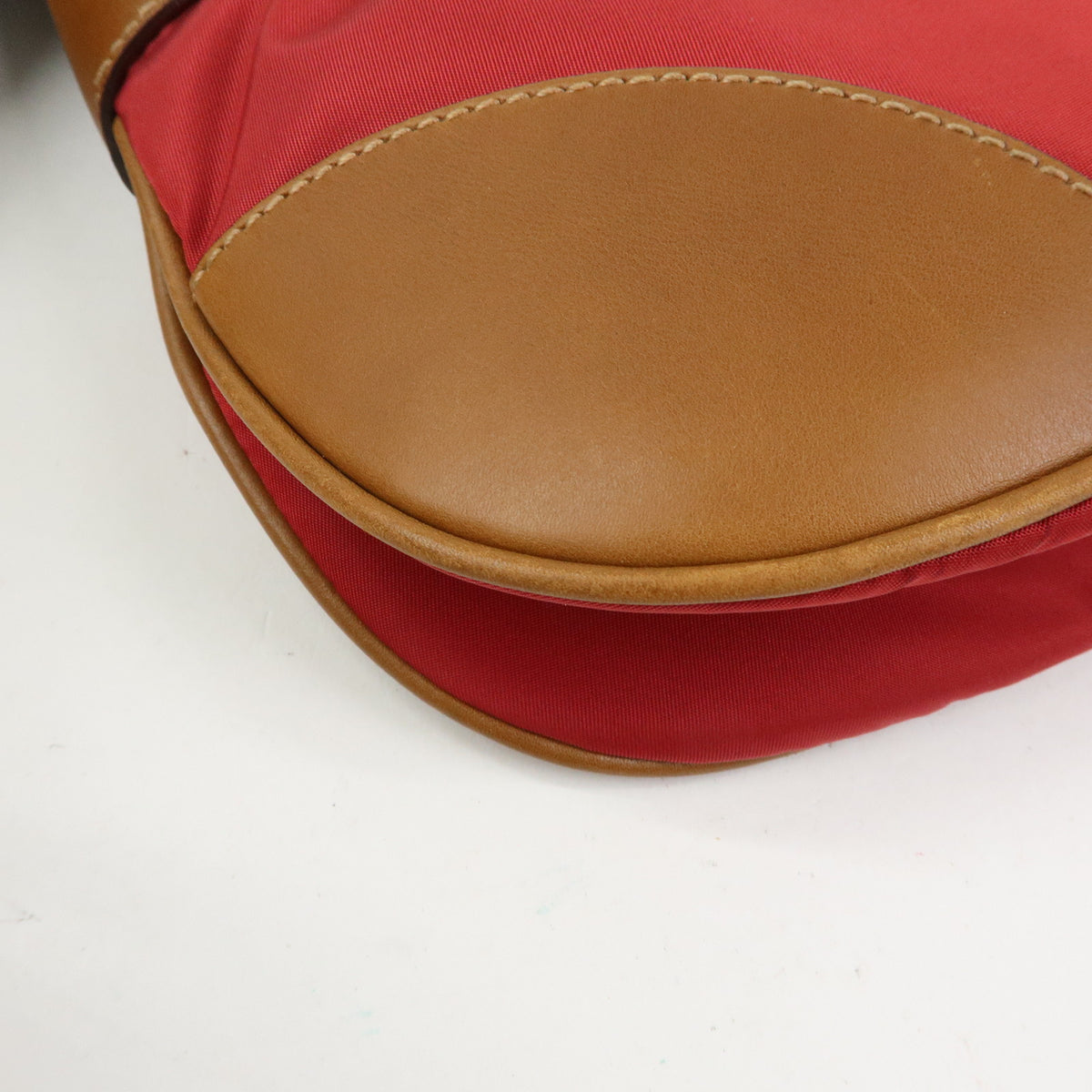 PRADA Triangle Logo Nylon Leather Shoulder Bag Red Beige Brown