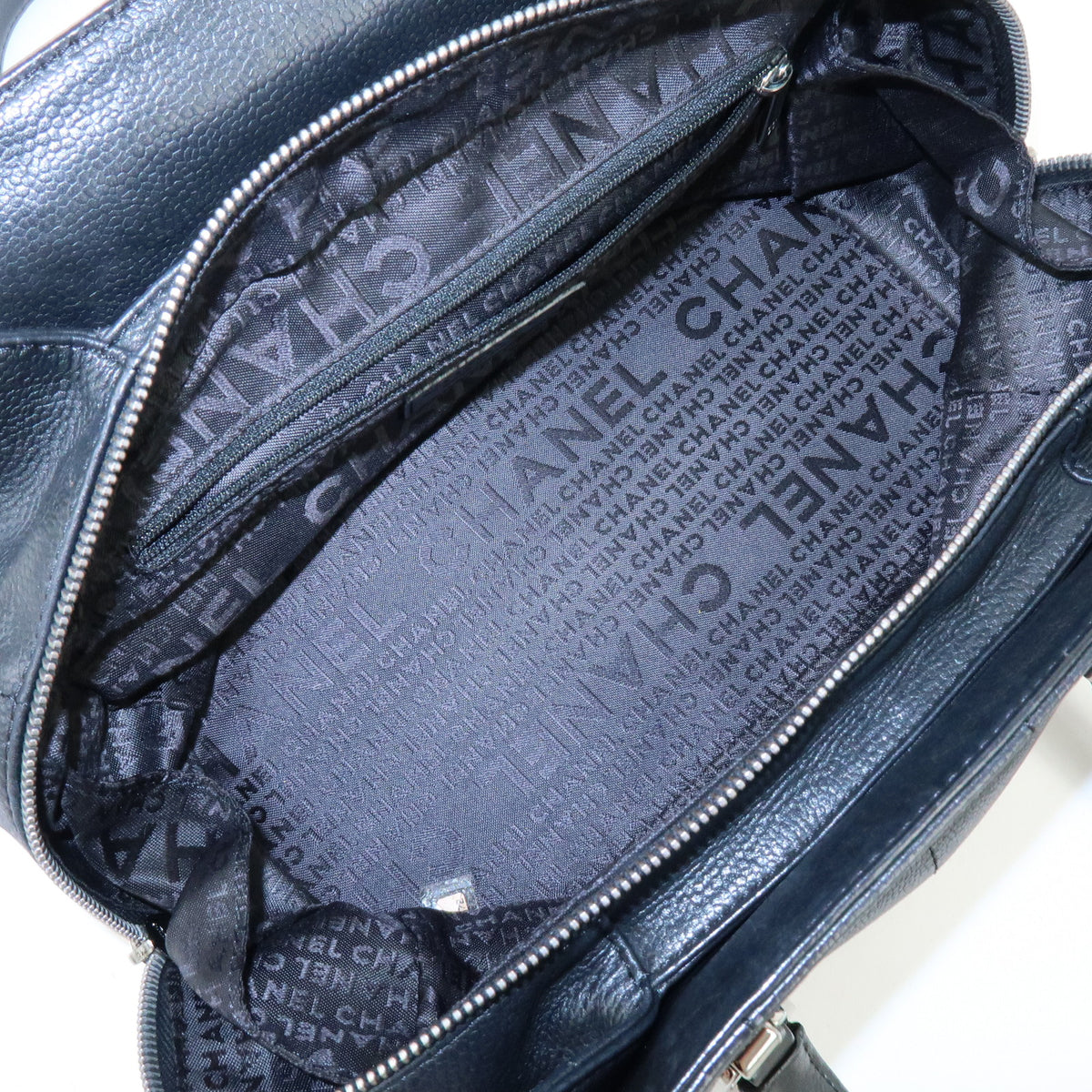 CHANEL Chocolate Bar COCO Mark Caviarskin Hand Bag Mini Boston Bag