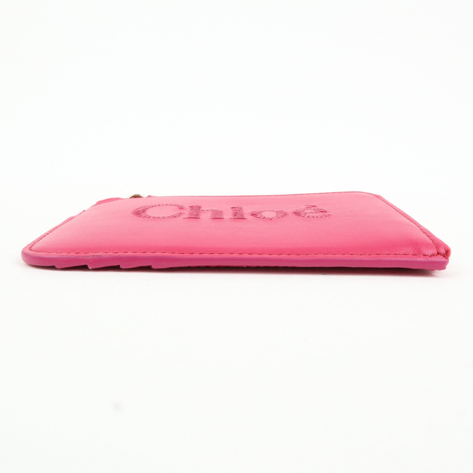 Chloe Logo Leather Card Case Key Case Pink