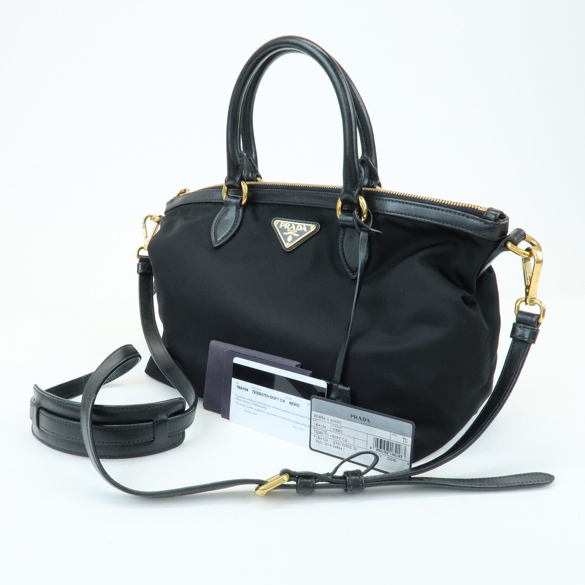 PRADA Triangle Logo Nylon Leather 2Way Bag Hand Bag Shoulder Bag 1BA104