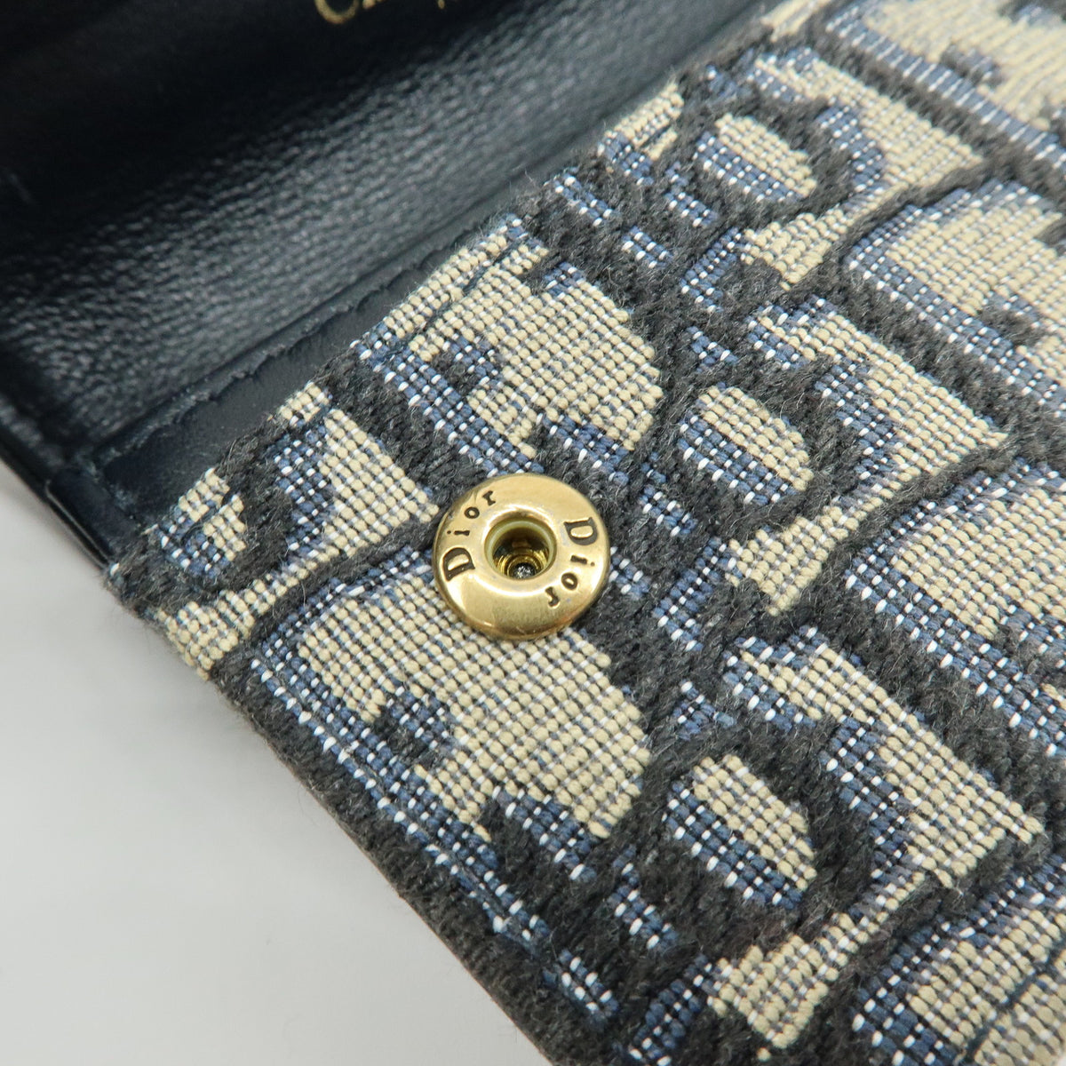 Christian Dior Oblique Saddle Jacquard Canvas Leather Card Case Navy
