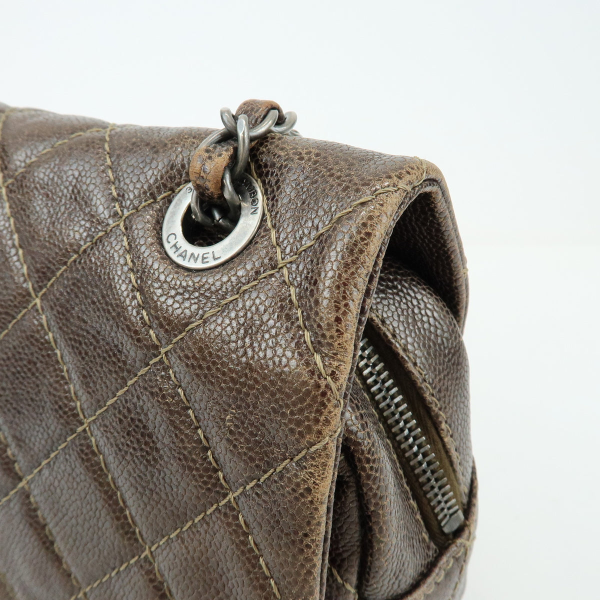 CHANEL Matelasse COCO Mark Caviarskin Chain Shoulder Bag Bronze
