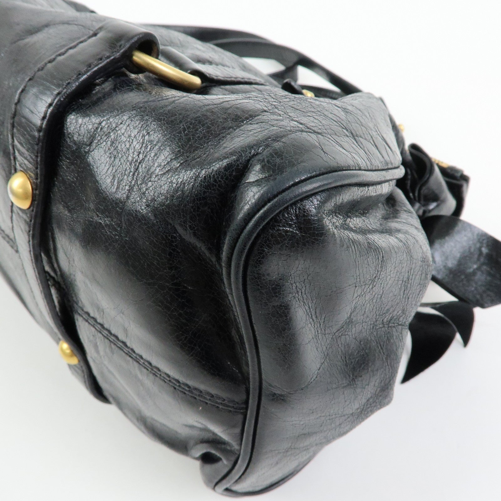 MIU MIU Leather Side Ribbon Large 2Way Hand Shoulder Bag Black  RT0365