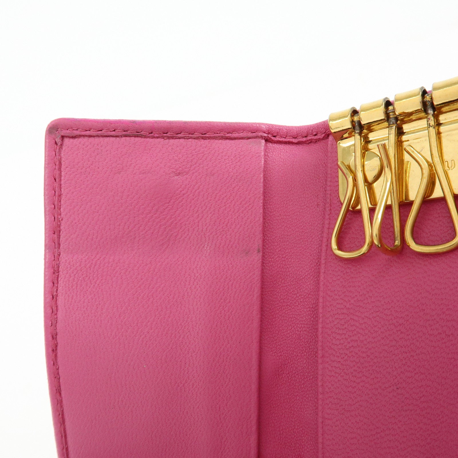 MIU MIU Matelasse Leather 6 Ring Key Case Key Holder Pink