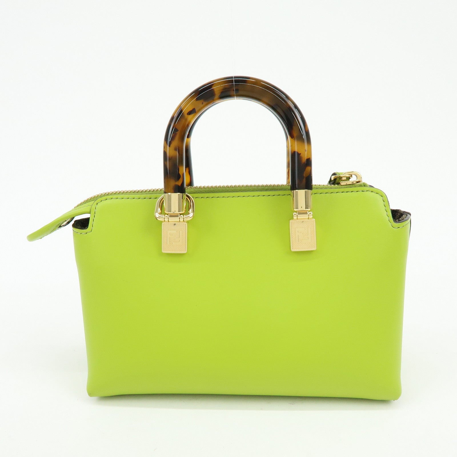 FENDI By the Way Leather 2Way Bag Mini Hand Bag Lime Green 8BS067