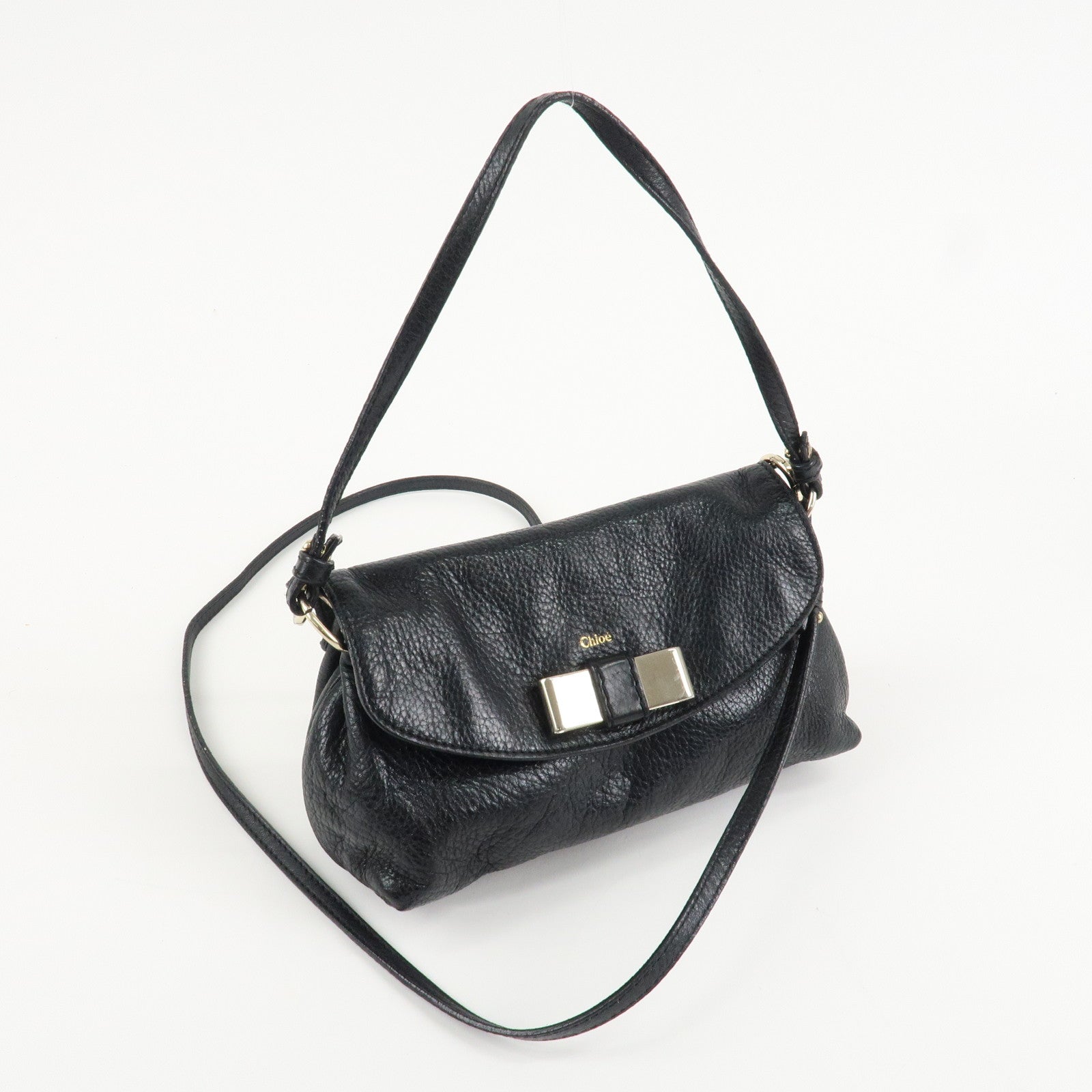 Chloe Lily Metal Ribbon Leather 2Way Shoulder Bag Hand Bag Black Used