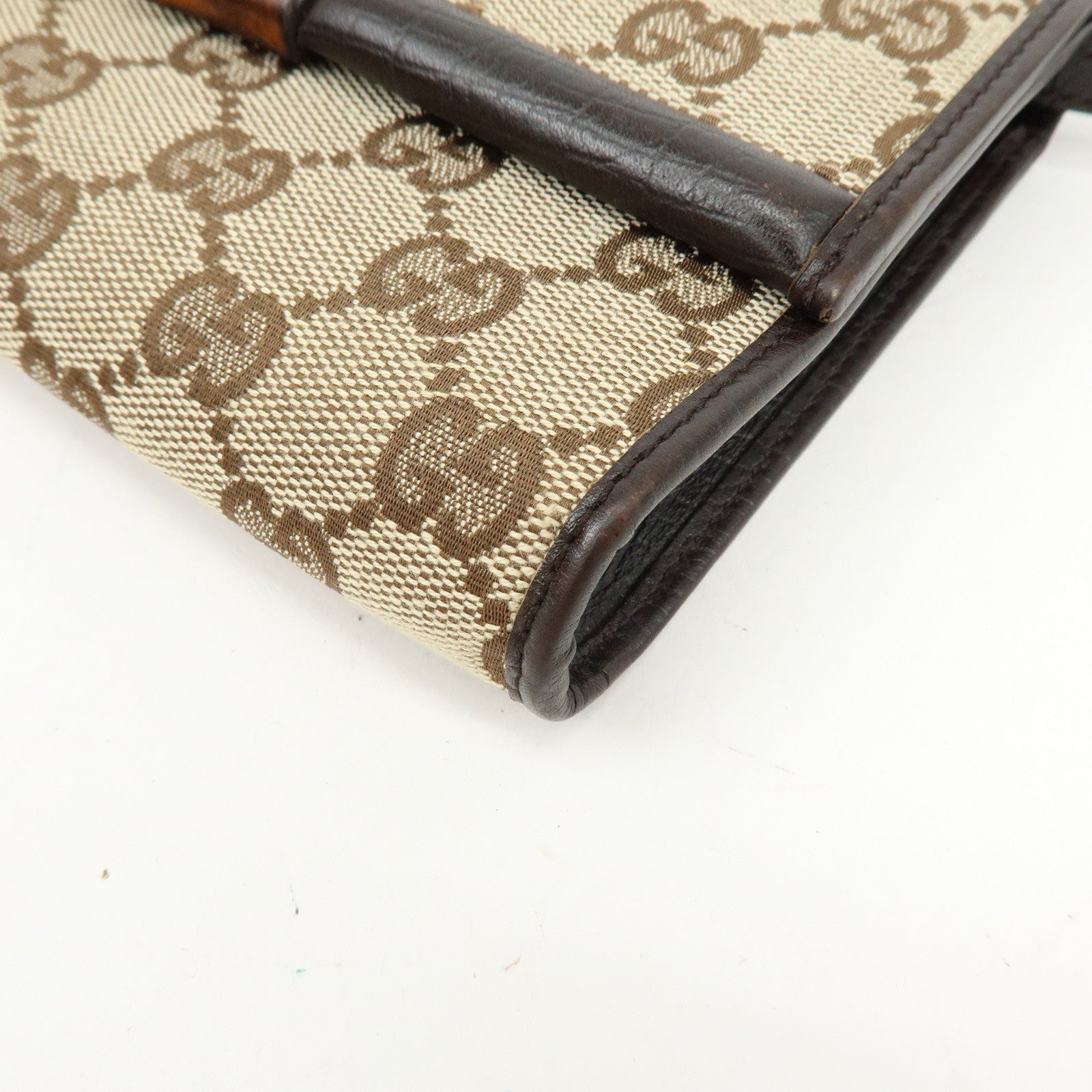 GUCCI Bamboo GG Canvas Leather 2Way Bag Hand Bag Beige Brown 117594
