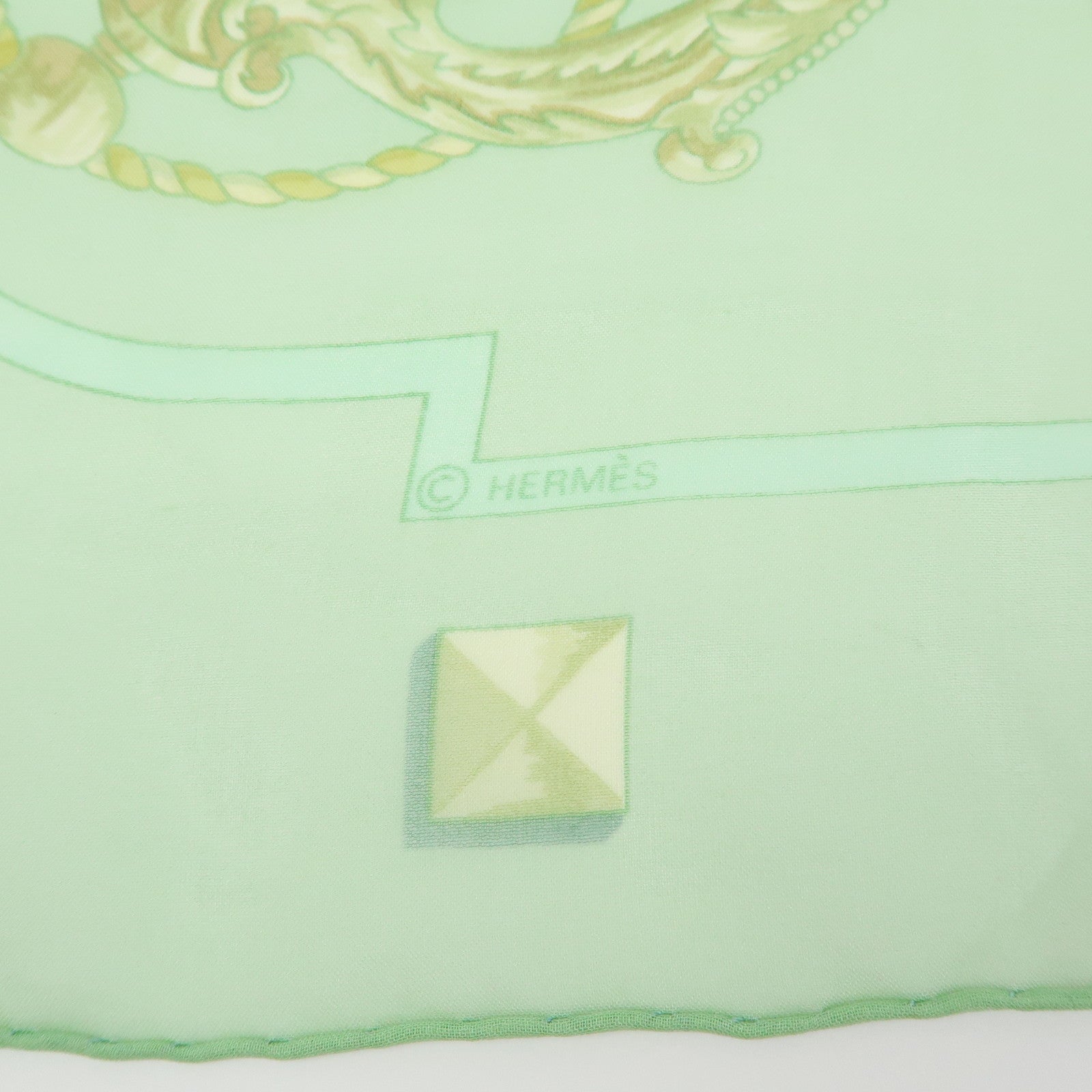 HERMES Carre 90 Silk 100% Scarf LES CLES THE KEYS RARE Light Green