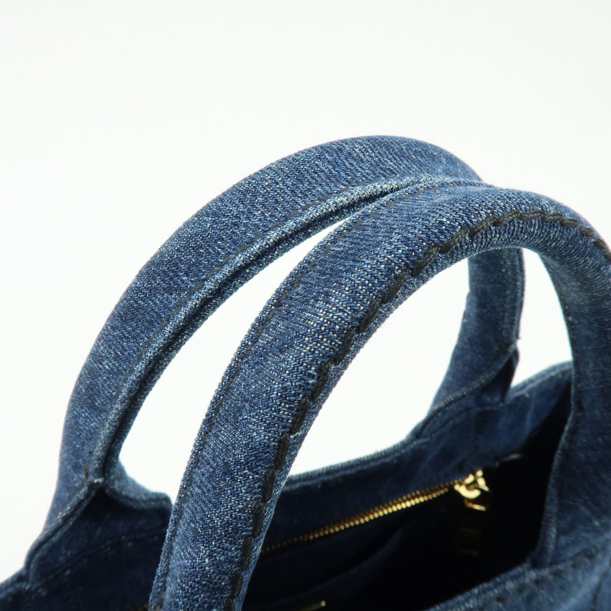 PRADA Canapa Mini Triangle Logo Denim 2Way Bag Hand Bag Blue 1BG439
