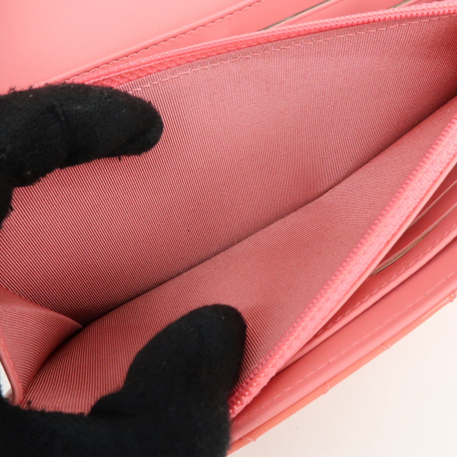 CHANEL COCO Mark Matelasse Patent Leather Long Wallet Salmon Pink