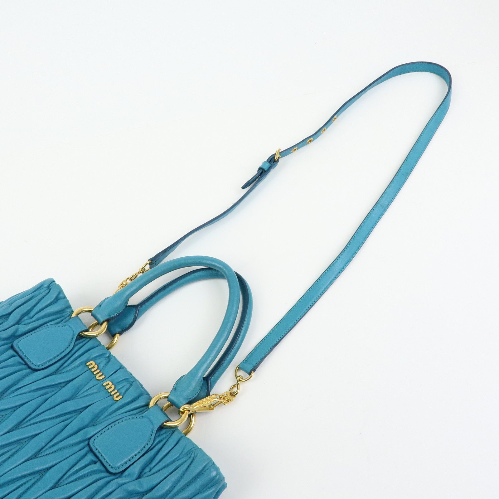 MIU MIU Matelasse Nappa Leather 2Way Bag Hand Shoulder Bag Blue RN0874