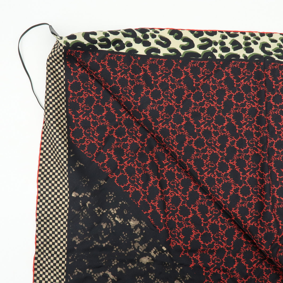 Louis Vuitton Silk 100% Calf Skin Scarf Bandana Tassel Black Red