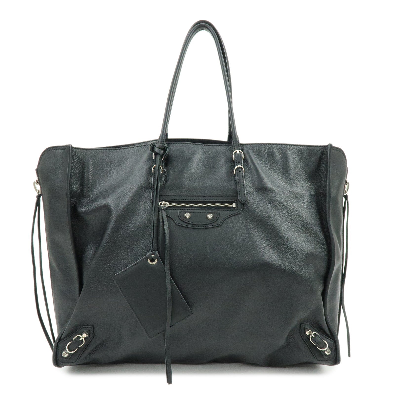 BALENCIAGA The Papier Leather Tote Shoulder Bag Black 236701