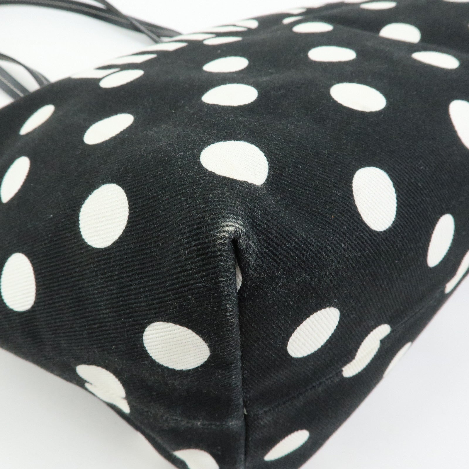 MIU MIU Logo Canvas Leather Polka Dots Tote Shoulder Bag Black 5BG234