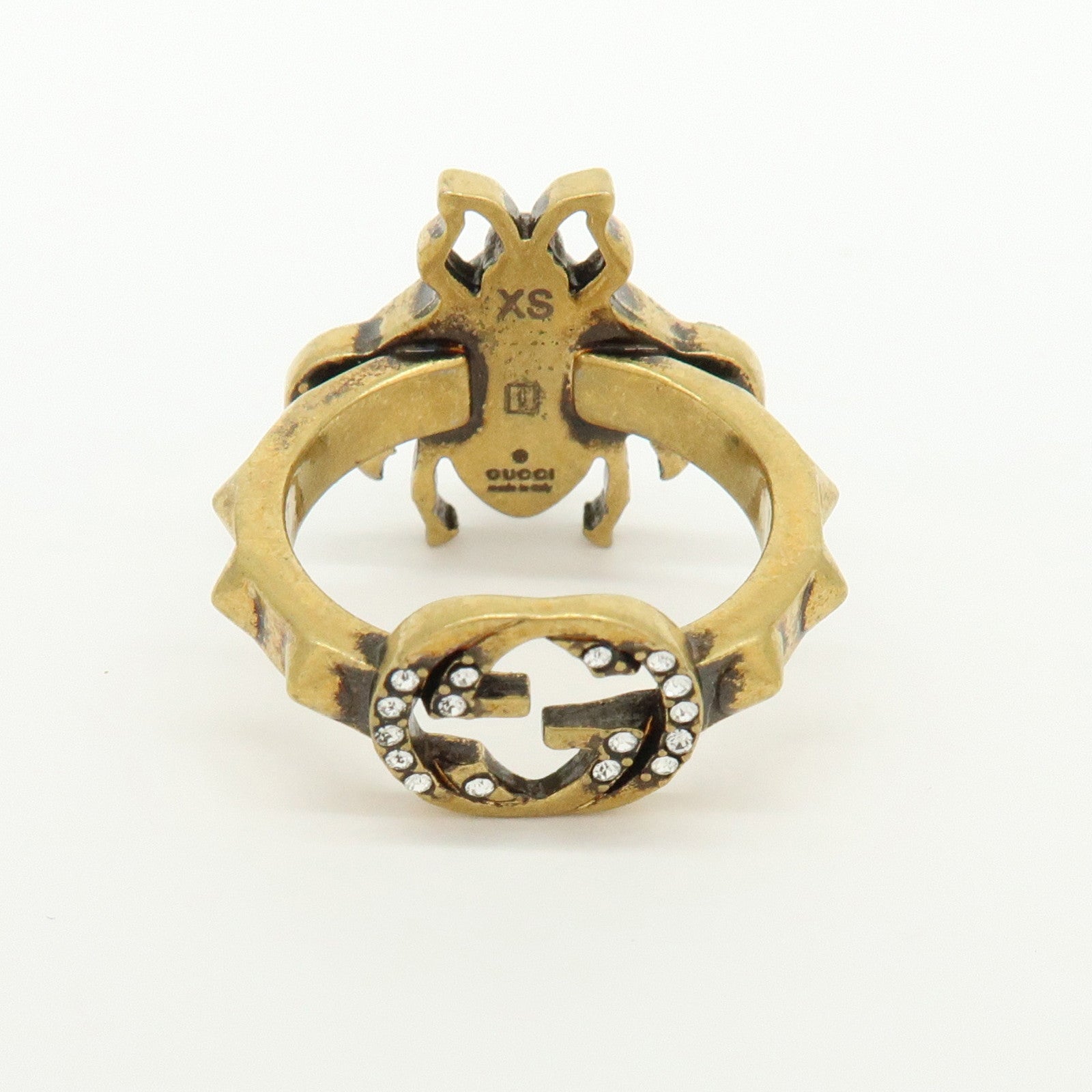 GUCCI Interlocking G Bee Metal Rhinestone Imitation Pearl Ring XS