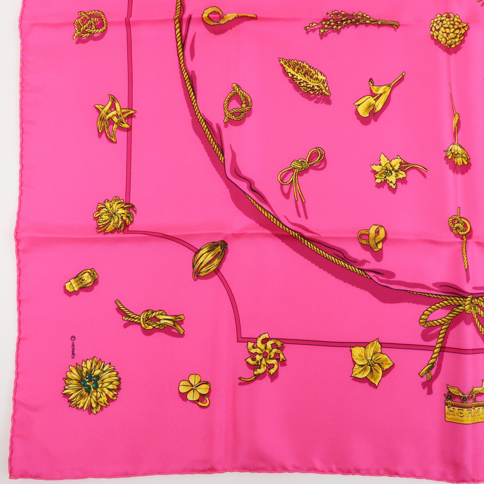 HERMES Carre 90 Silk 100% Scarf Clips Pink Gold