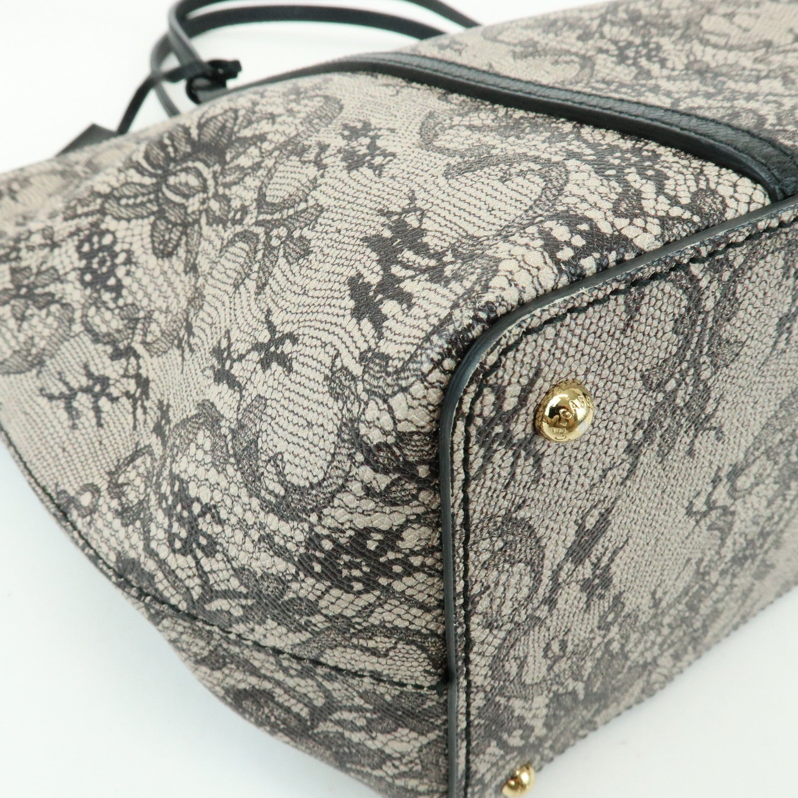Dolce & Gabbana PVC Leather Tote Bag Shoulder Bag Lace Print Ivory