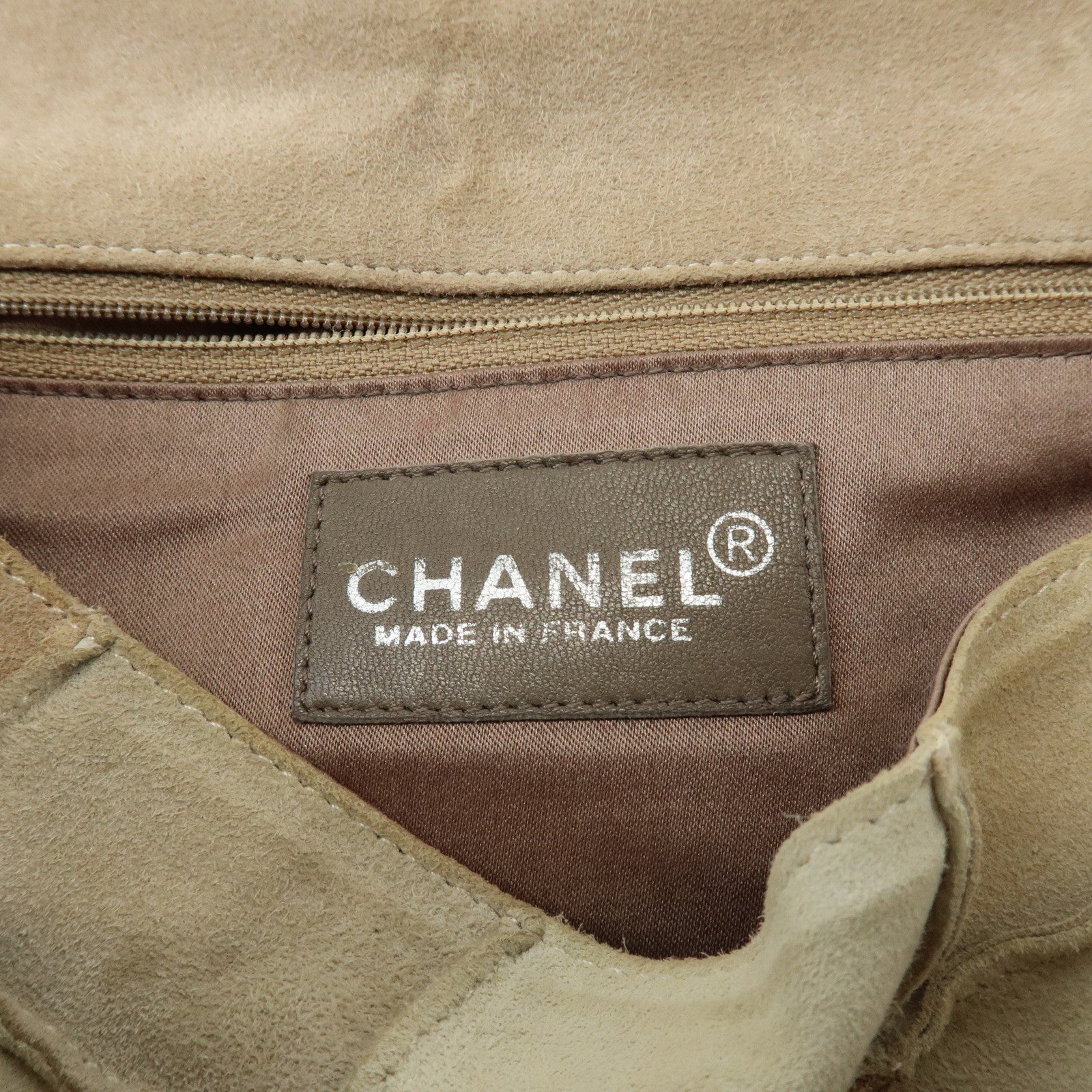 CHANEL 2.55 Suede Patchwork Chain Shoulder Bag Beige A14528