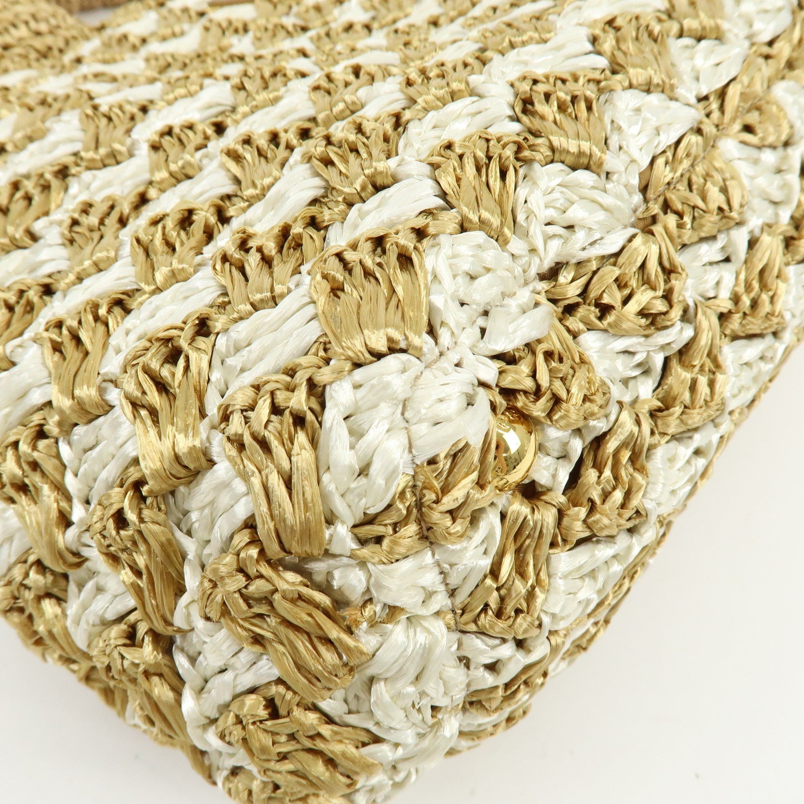 PRADA Traingle Logo Canapa Raffia Tote Bag Hand Bag Natural White