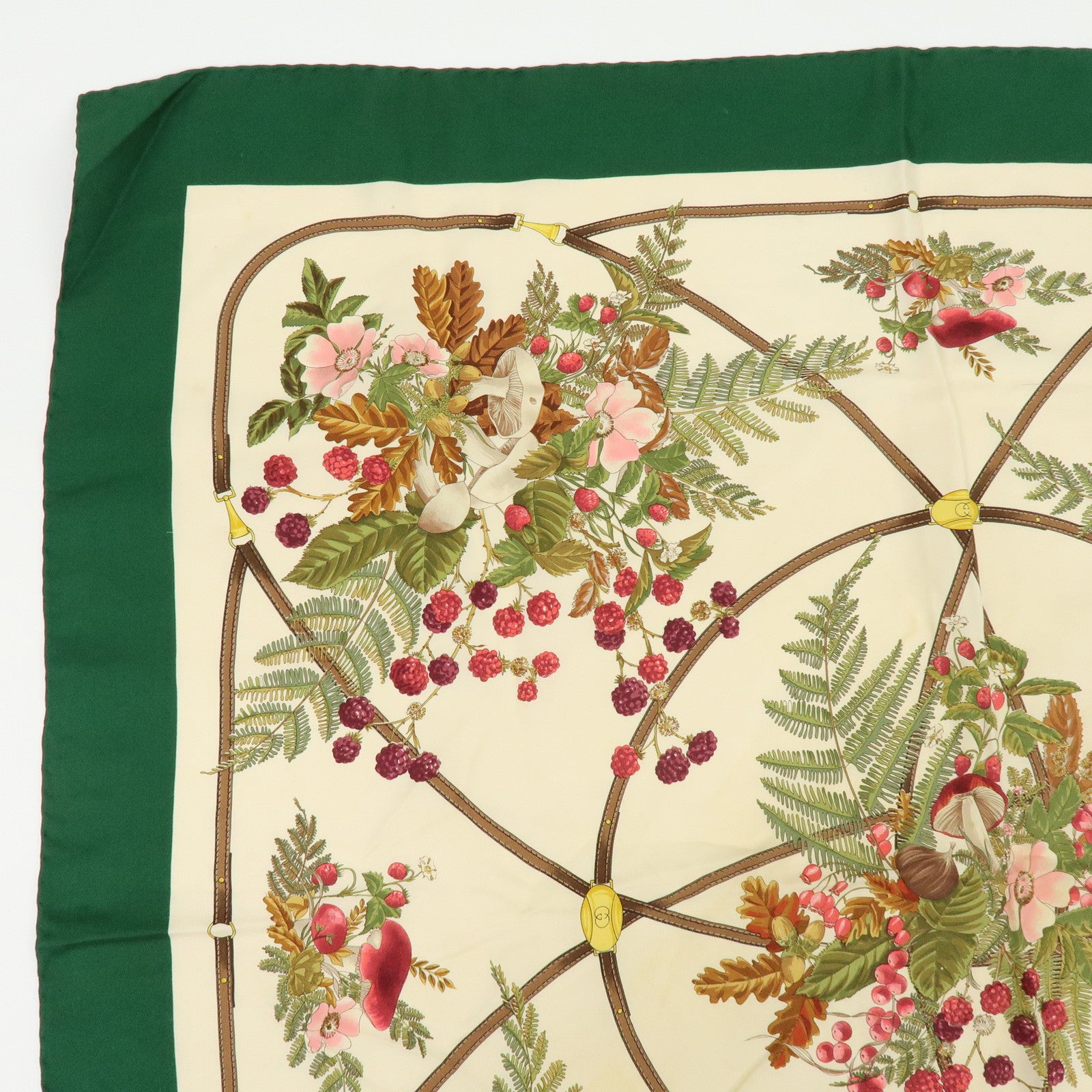 GUCCI Set of 2 Silk 100% Scarf Flower Mushroom Motif Green Navy