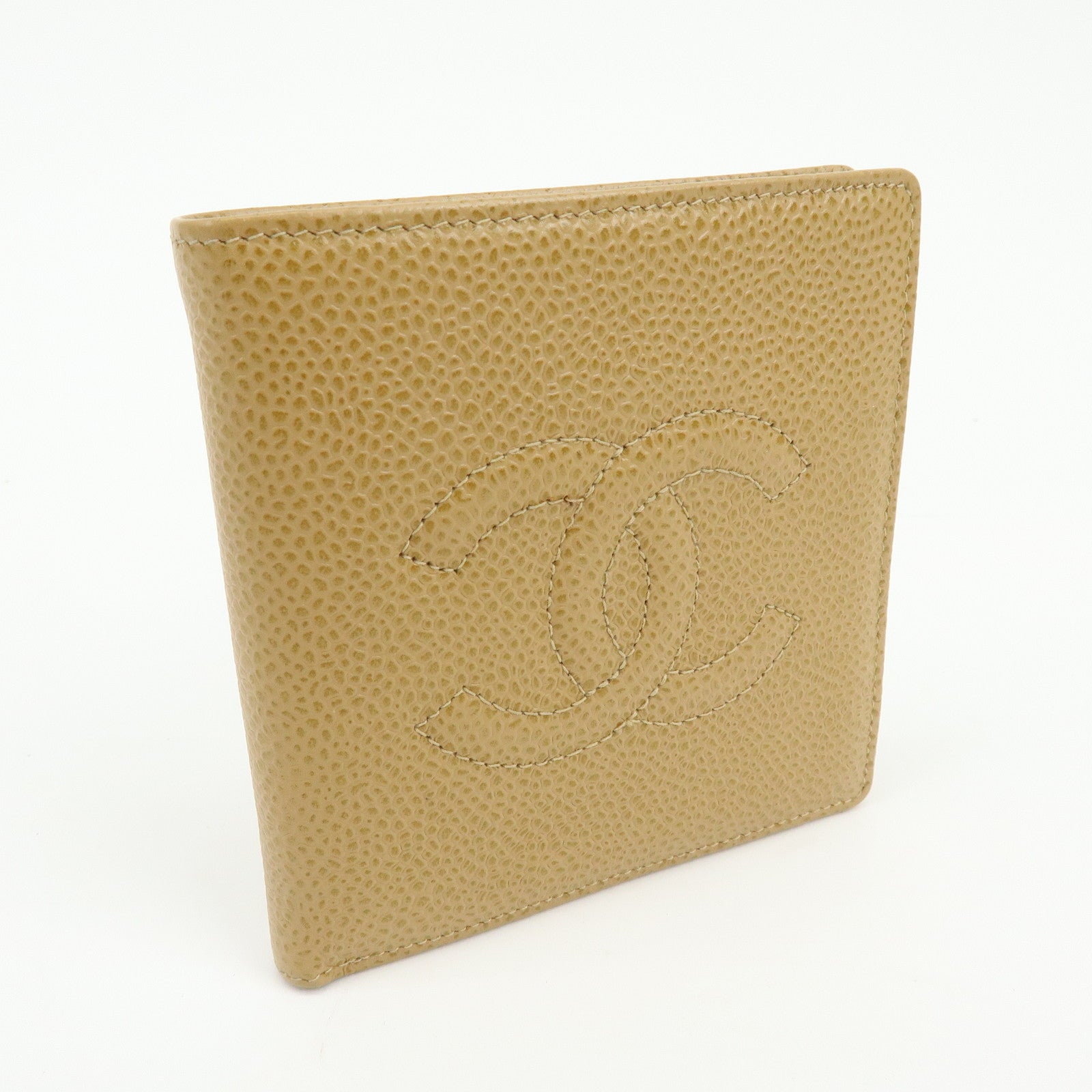 CHANEL COCO Mark Caviarskin Compact Wallet Beige