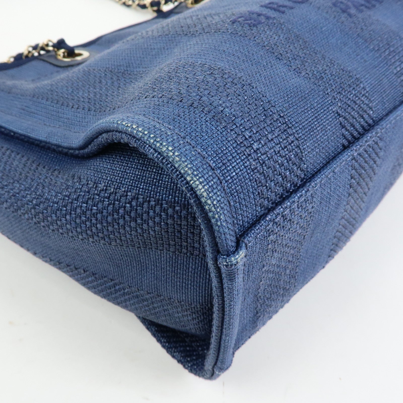 CHANEL Deauville MM Canvas Leather Tote Chain Shoulder Bag  A67001