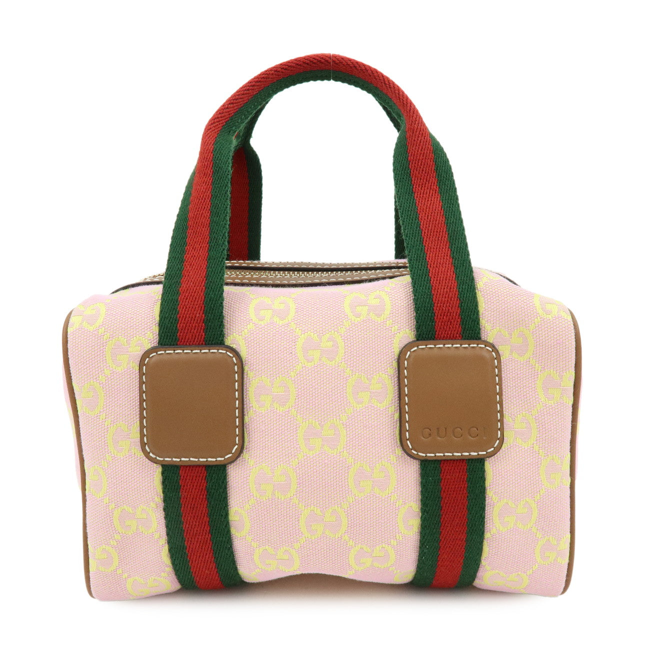 GUCCI Sherry GG Canvas Leather 2Way Bag Hand Bag Pink Yellow 856055