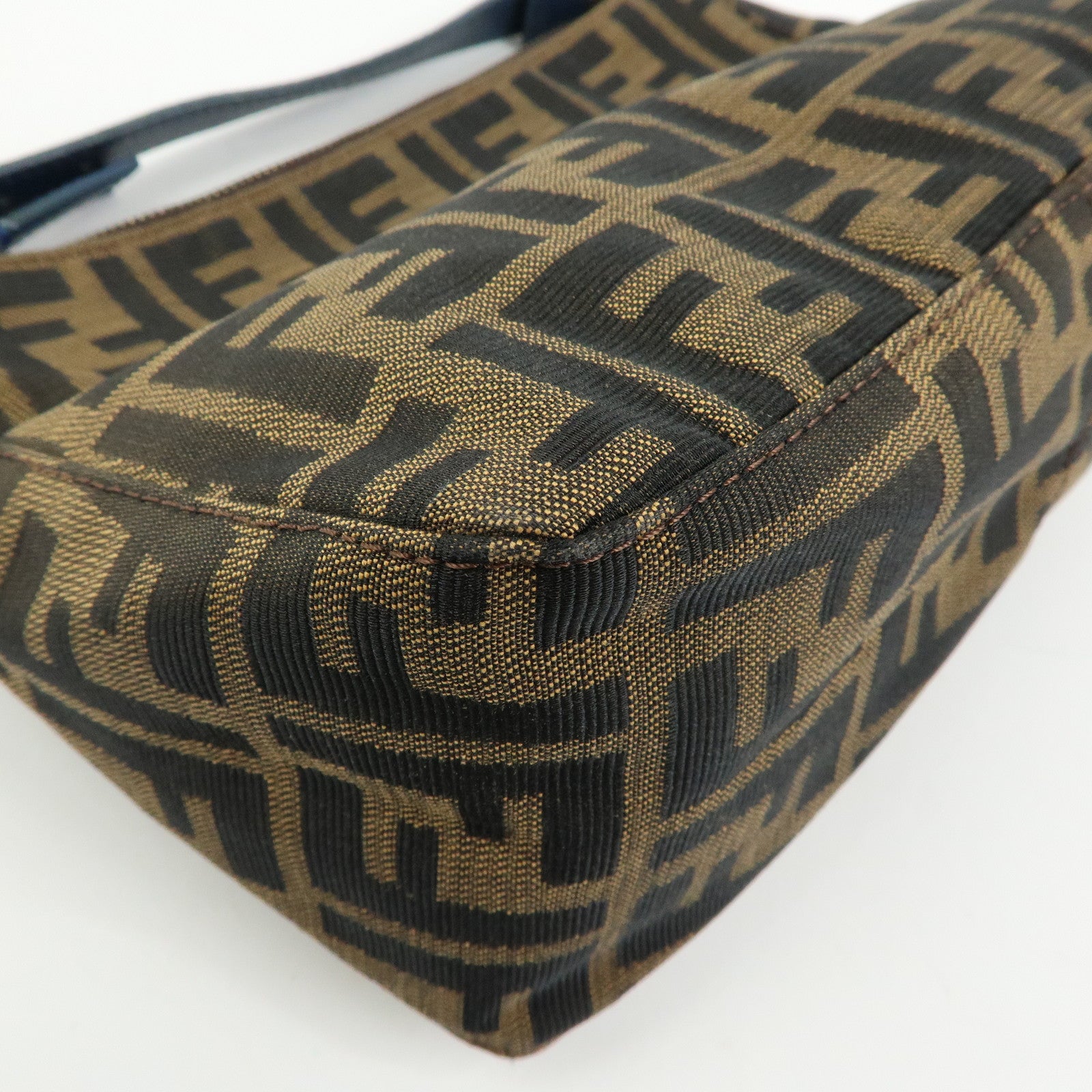 FENDI Zucca Canvas Leather Hand Bag Accessory Pouch Brown Blue 8N0005