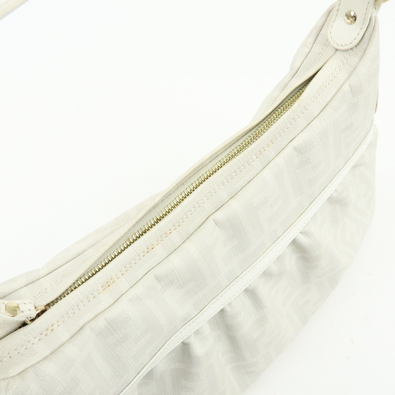 FENDI Zucca PVC Leather Shoulder Bag Hand Bag White 8BR448