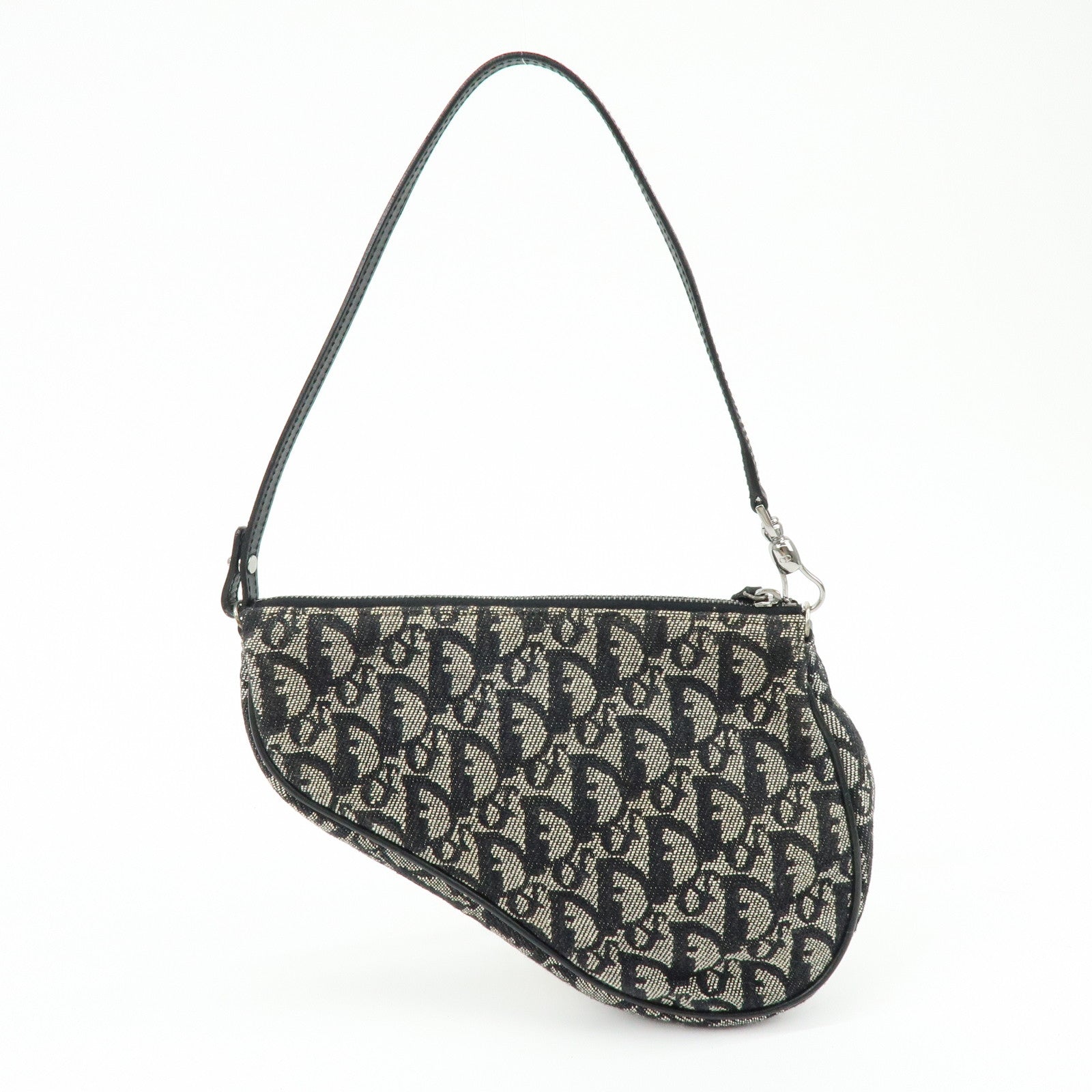 Christian Dior Trotter Jacquard Leather Saddle Bag Pouch Black