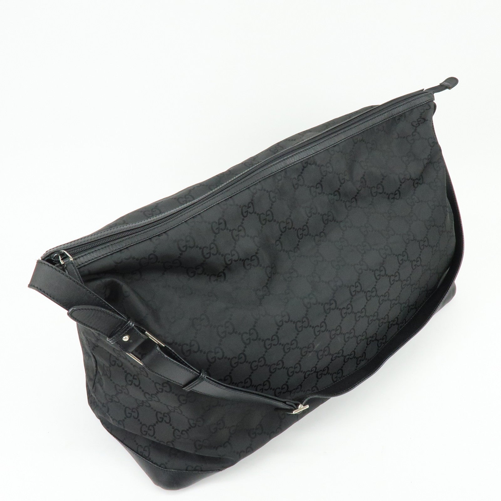 GUCCI GG Monogram Nylon Leather Boston Bag Travel Bag Black 105669