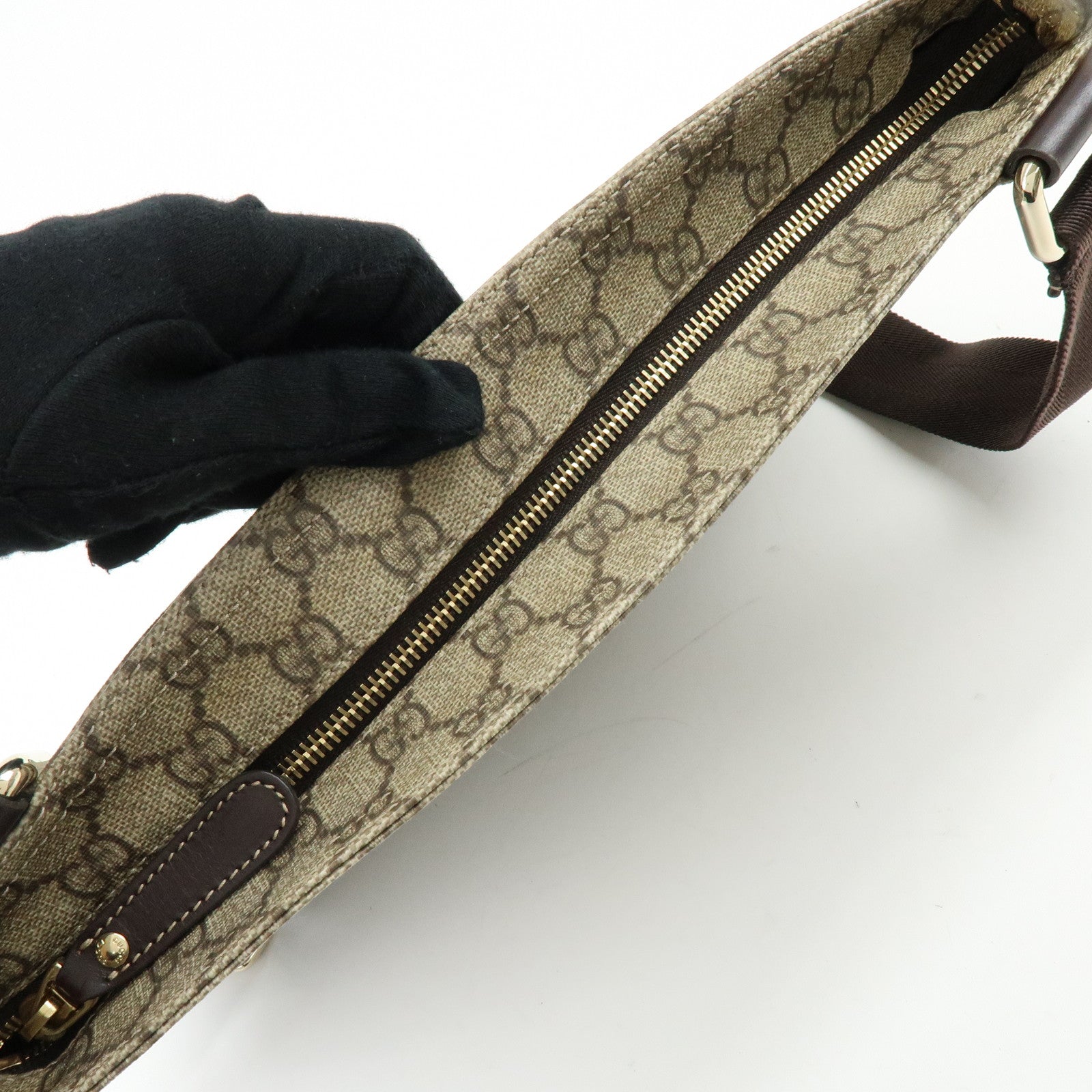 GUCCI GG Supreme Leather Shoulder Bag Crossbody Bag Brown Beige 201446