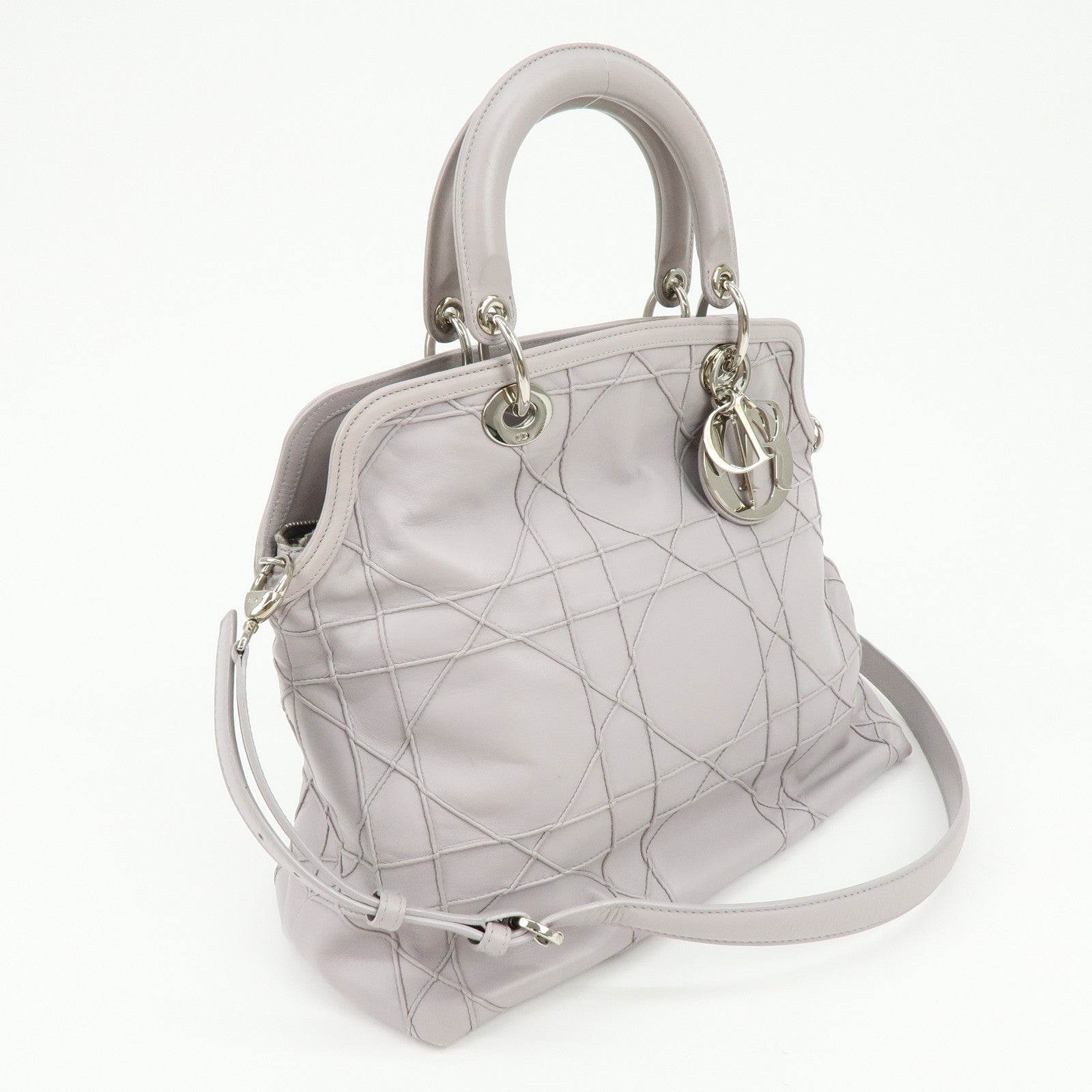 Christian Dior Granville Cannage Leather 2Way Hand Shoulder Bag Purple