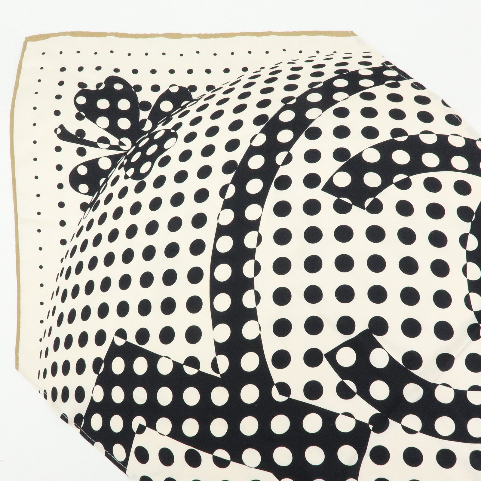 CHANEL COCO Mark Silk 100% Scarf Dot Pattern Clover Ivory Black