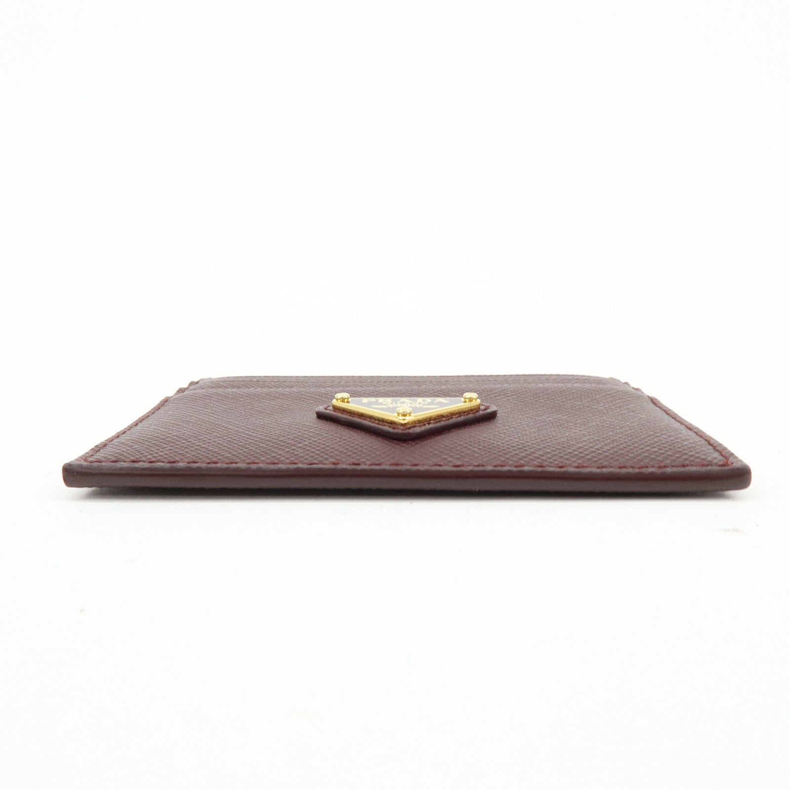 PRADA Triangle Logo Saffiano Leather Card Case Burgundy 1MC025